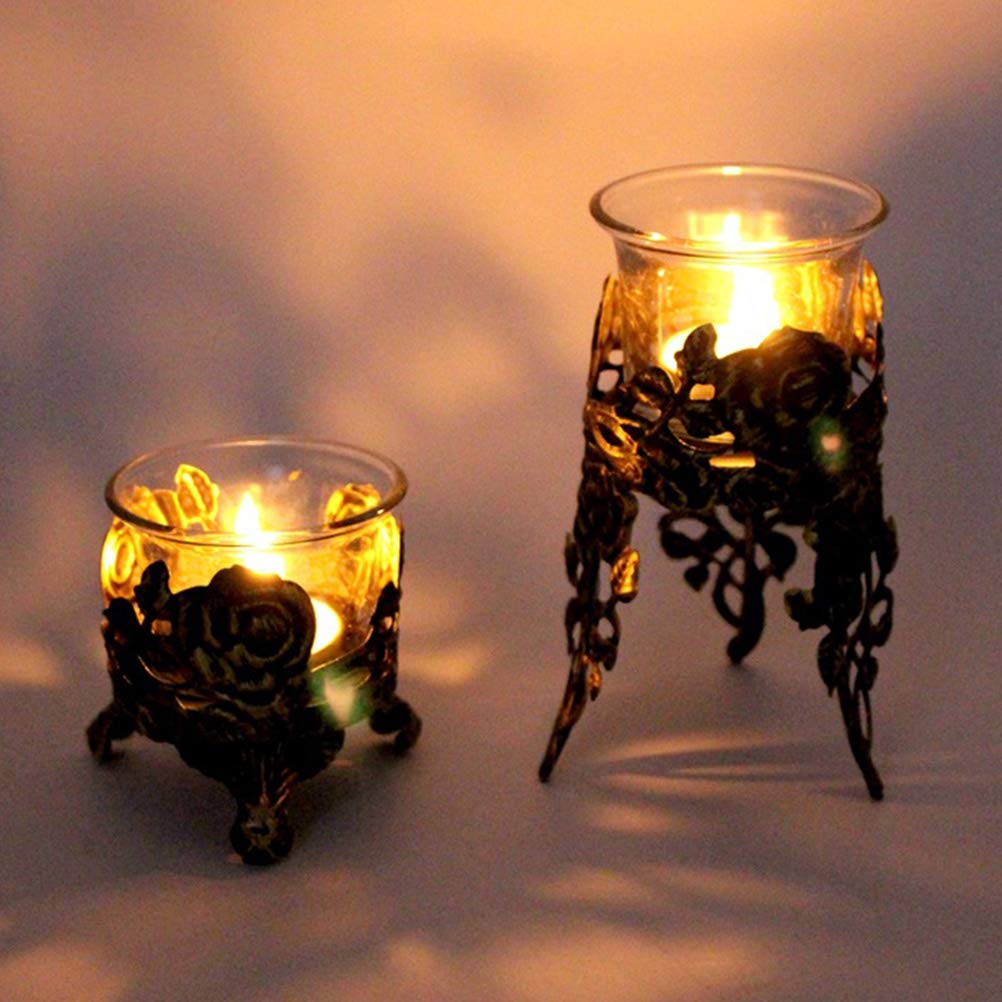 ARTIBETTER 2-Pack Metal Tea Light Holders - Elegant Rose Design Hollow Candle Cups for Home Decor, Wedding Centerpieces & Romantic Ambiance