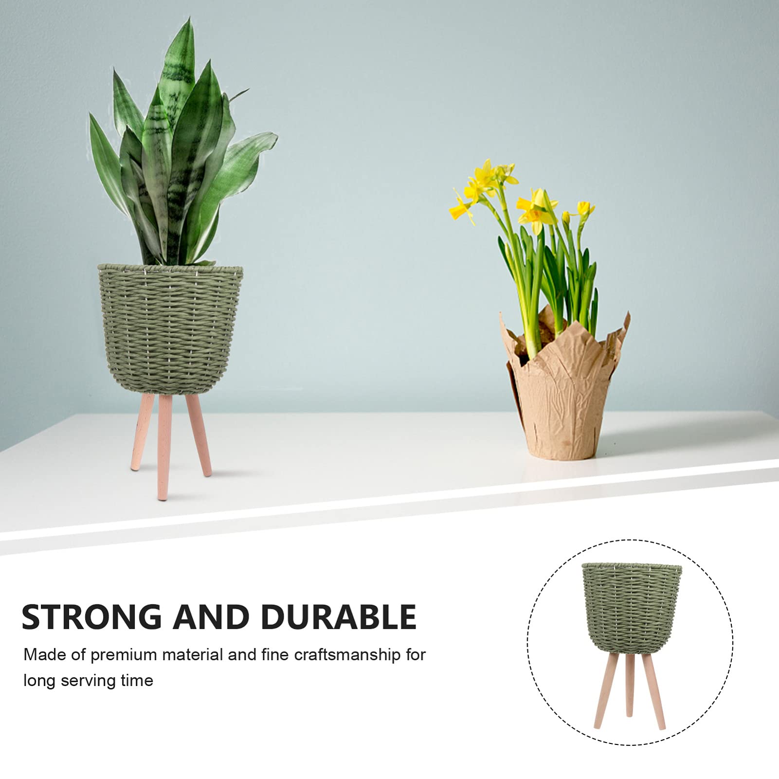 DOITOOL Boho Woven Rattan Plant Basket - Handmade Wicker Flower Pot Holder with Stand for Indoor & Outdoor Decor | Perfect for Boho Home, Garden, Patio, and Balcony Plant Displays