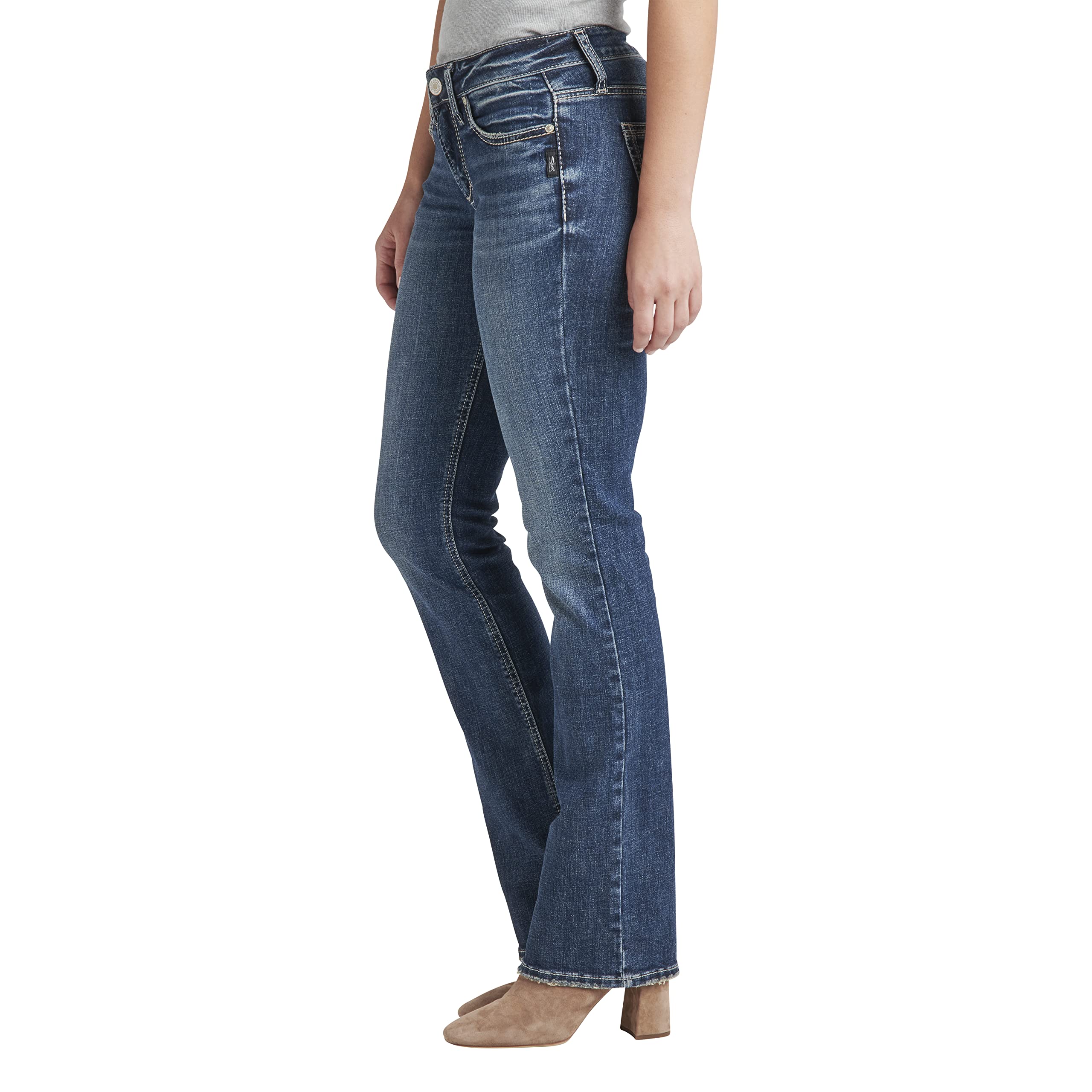 Silver Jeans Co. Women's Britt Low Rise Curvy Fit Slim Bootcut Jeans - Comfortable Stretch Denim Pants for Casual Wear & Night Out