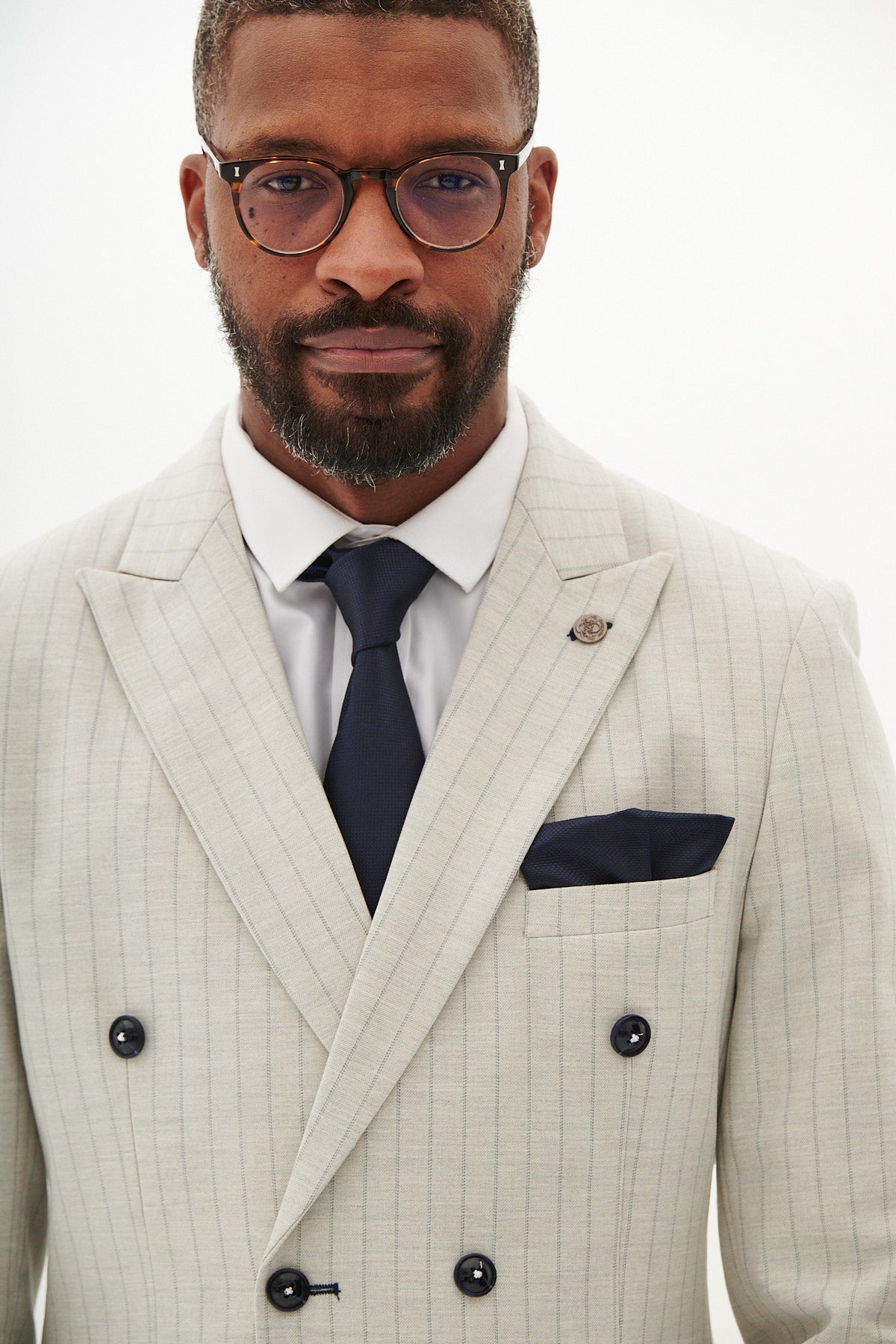 GRANT Stone Double Breasted Pinstripe Blazer for Men | Slim Fit Business Suit Jacket | Formal Office Wear & Wedding Attire