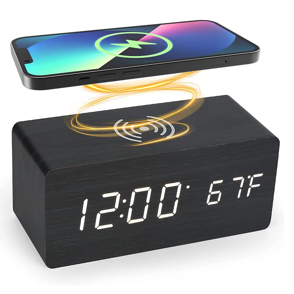 SPORTARC Wireless Charging Alarm Clock with Dimmable LED Display, Dual Alarm, USB Charger - Bedside Digital Clock for iPhone & Android - Perfect for Home, Office, Nightstand Charging Station