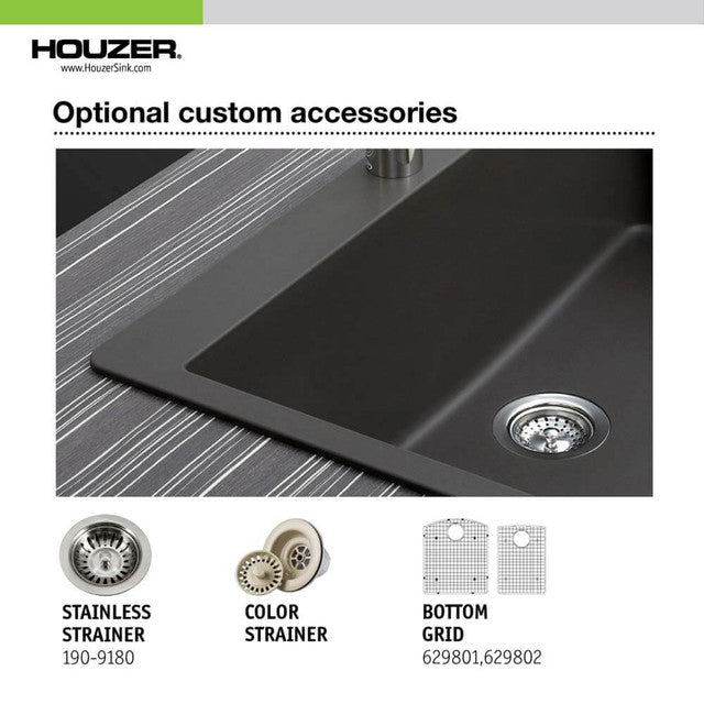 Houzer Topmount Double Bowl Granite Kitchen Sink P 175 MIDNITE - Durable Stainless Steel Sink for Modern Kitchens | Perfect for Cooking, Washing Dishes & Food Prep