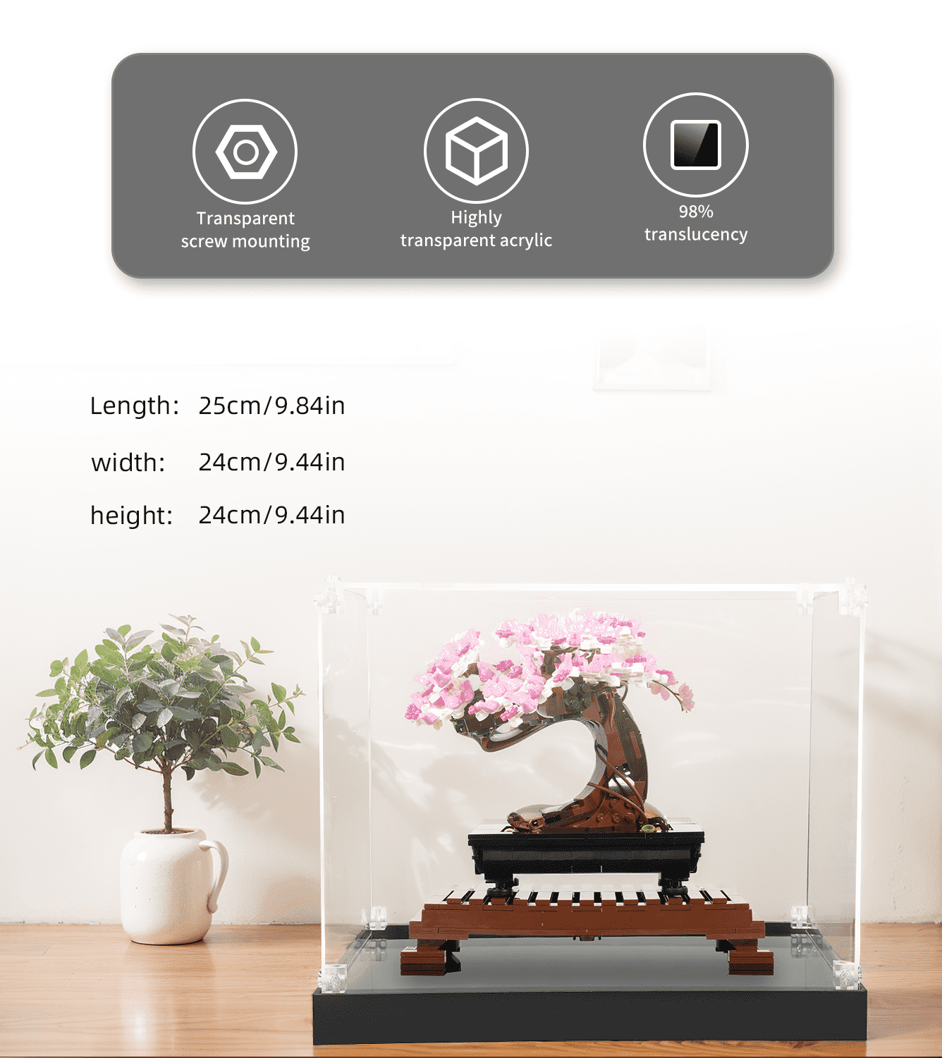 Lego Icons Bonsai Tree 10281 Display Case - Clear Acrylic Protector for Collectible Building Sets - Perfect for Home Decor, Office Display & Gift Showcase