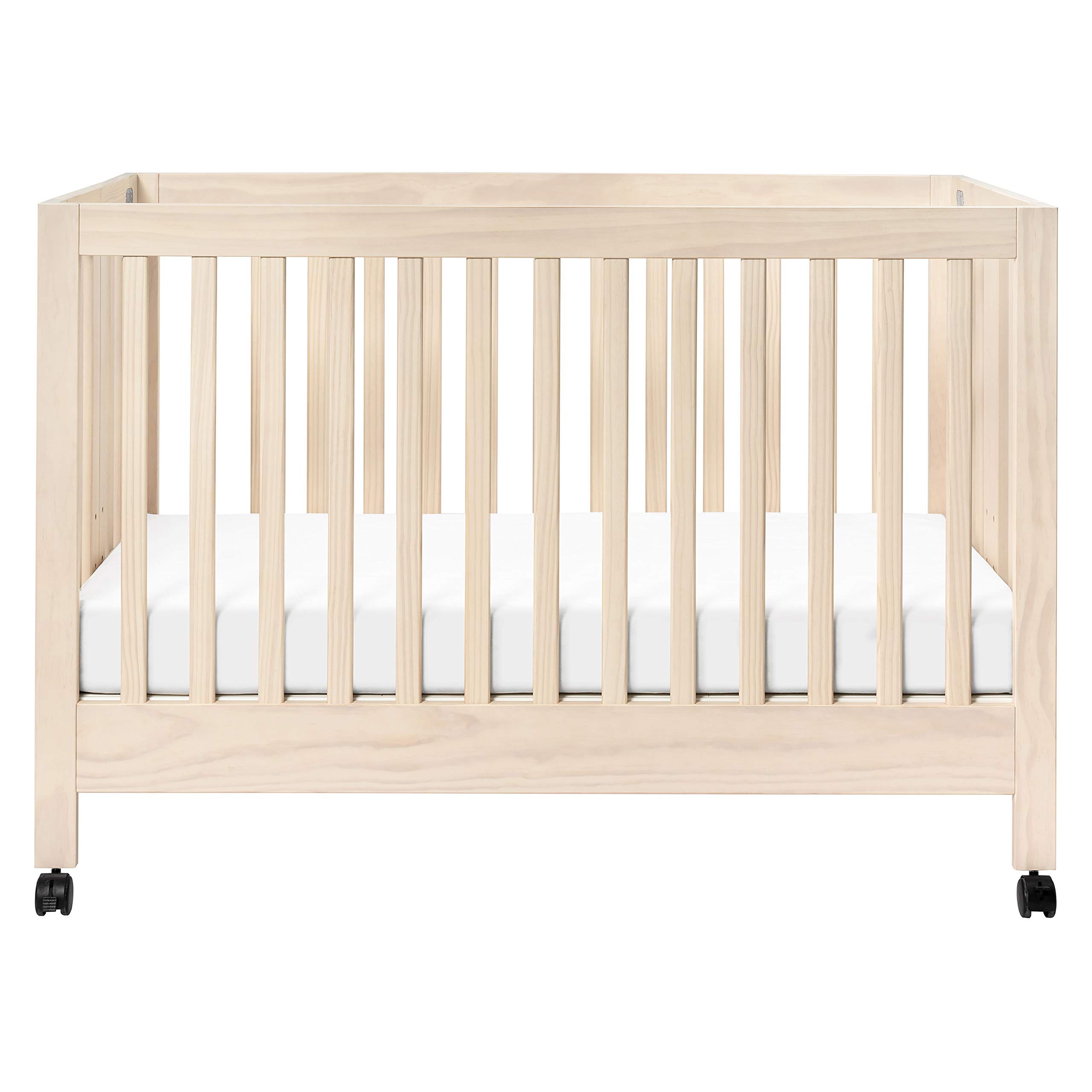 Babyletto Maki Full-Size 2-in-1 Portable Folding Crib with Toddler Bed Conversion Kit - Greenguard Gold Certified, Washed Natural Finish | Perfect for Nursery, Travel & Small Spaces
