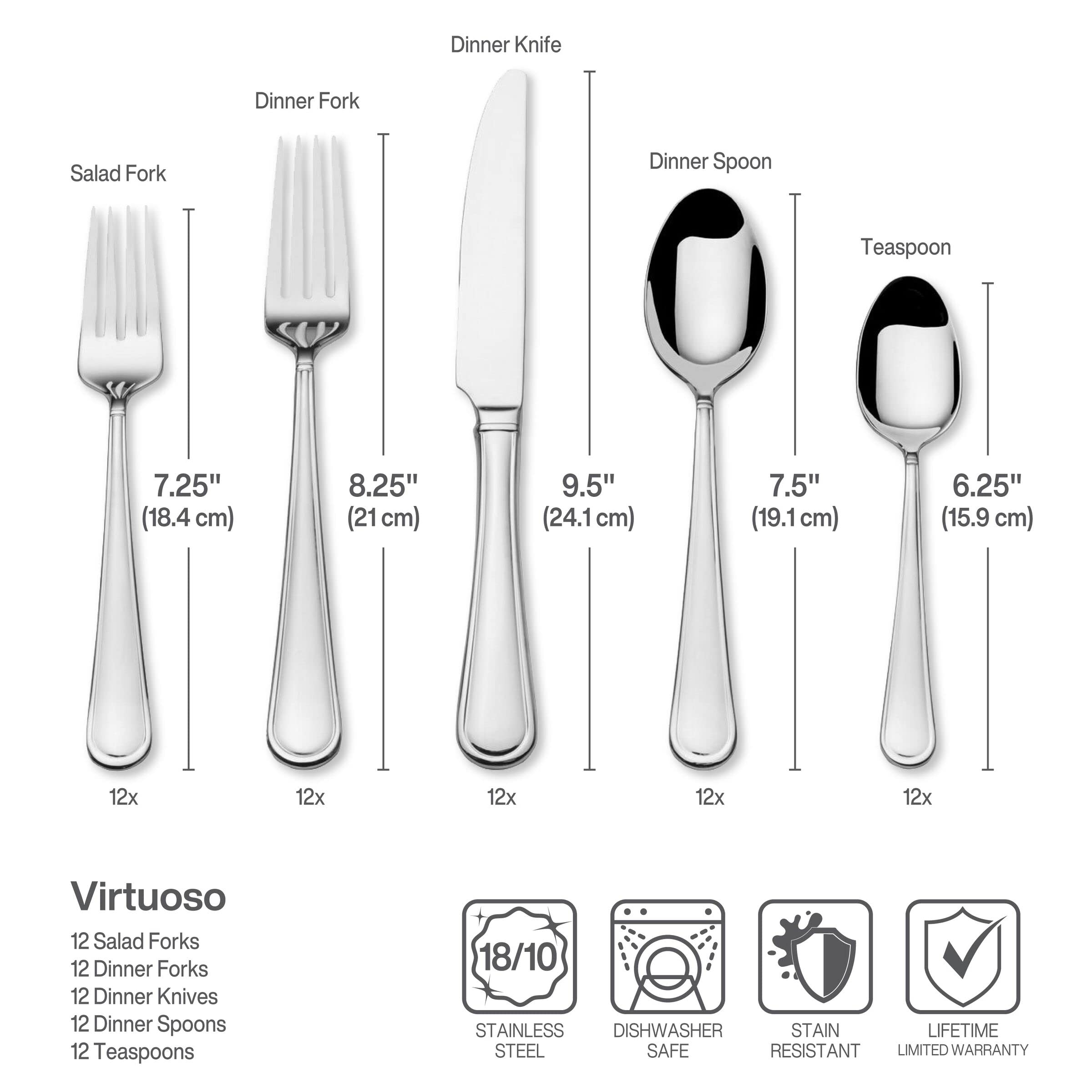 Premium Mikasa Virtuoso 65-Piece 18/10 Stainless Steel Flatware Set for 12 - Elegant Silverware with Serving Utensils - Perfect for Dinner Parties, Weddings & Formal Dining