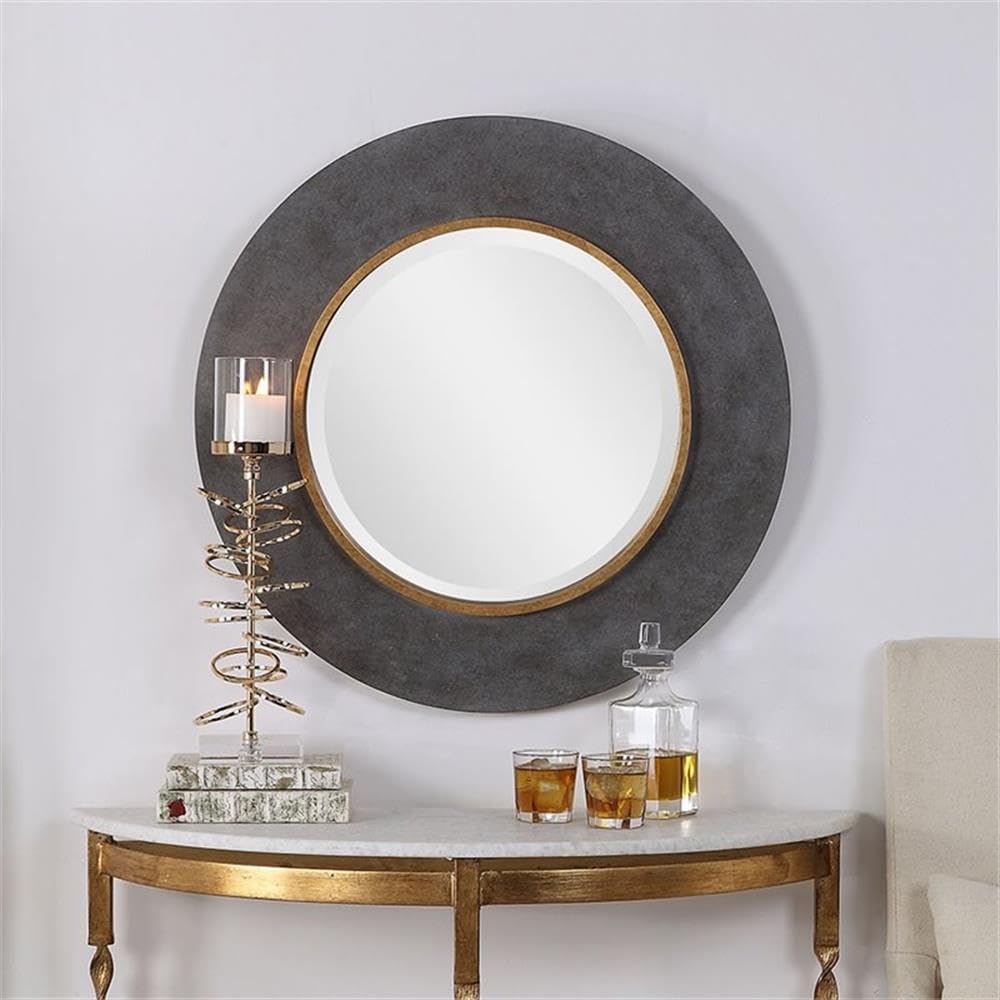 BOWERY HILL Modern Decorative Wall Mirror - Charcoal & Antique Gold Finish - Perfect for Living Room, Bedroom, or Entryway Decor