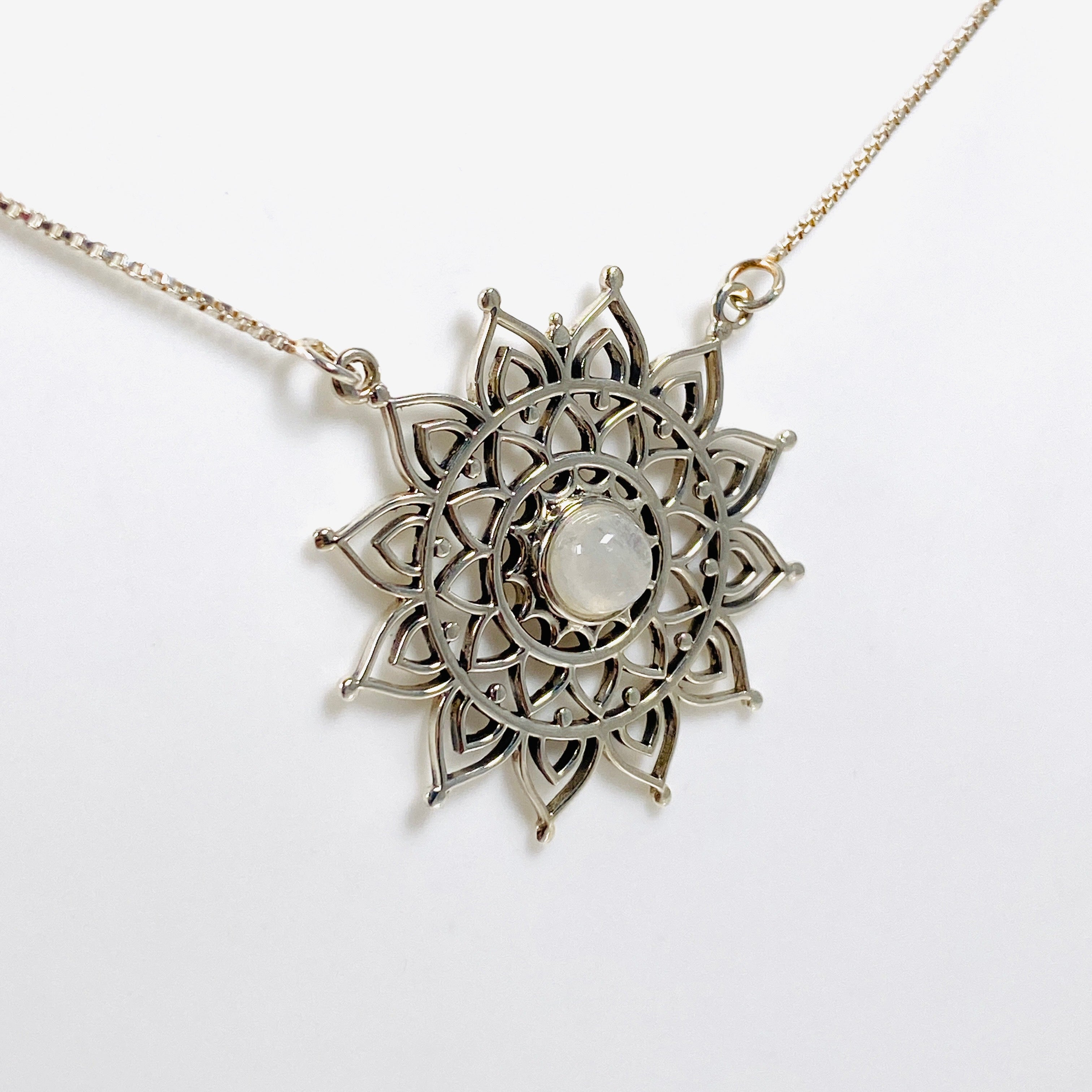 Moonstone Mandala Necklace NK340 MS - Healing Crystal Jewelry for Meditation & Spiritual Protection | Perfect for Yoga, Reiki & Energy Work