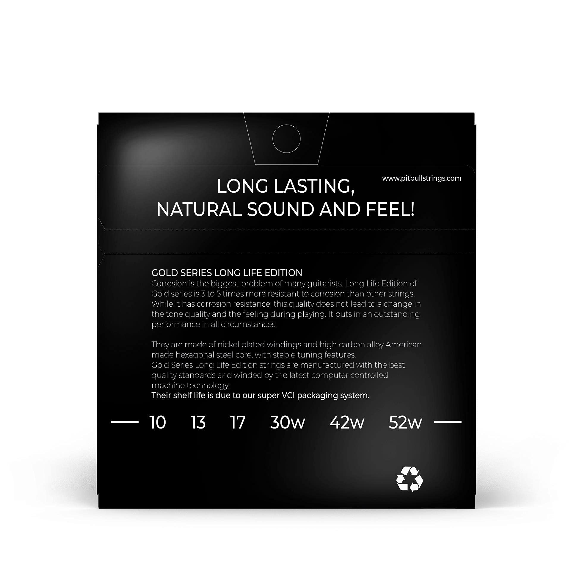Pitbull Electric Guitar Strings Gold Series - Coated 10-52 Light Top Heavy Bottom (LTHB) for Long-Lasting Performance | Perfect for Rock, Blues & Metal Guitarists