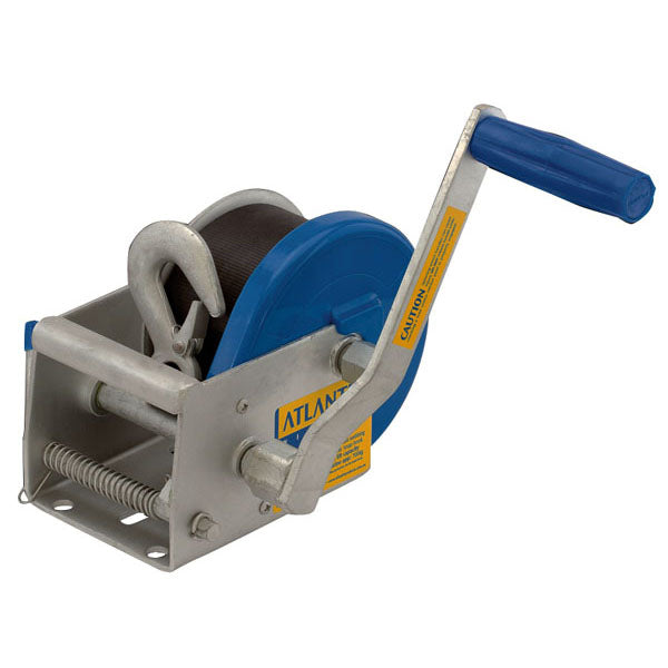 Atlantic Heavy-Duty Boat Trailer Winch 5:1/1:1 Ratio with Webbing Strap & Snap Hook - 700kg Capacity - Perfect for Boat Launching, Retrieval, and Trailer Loading/Unloading