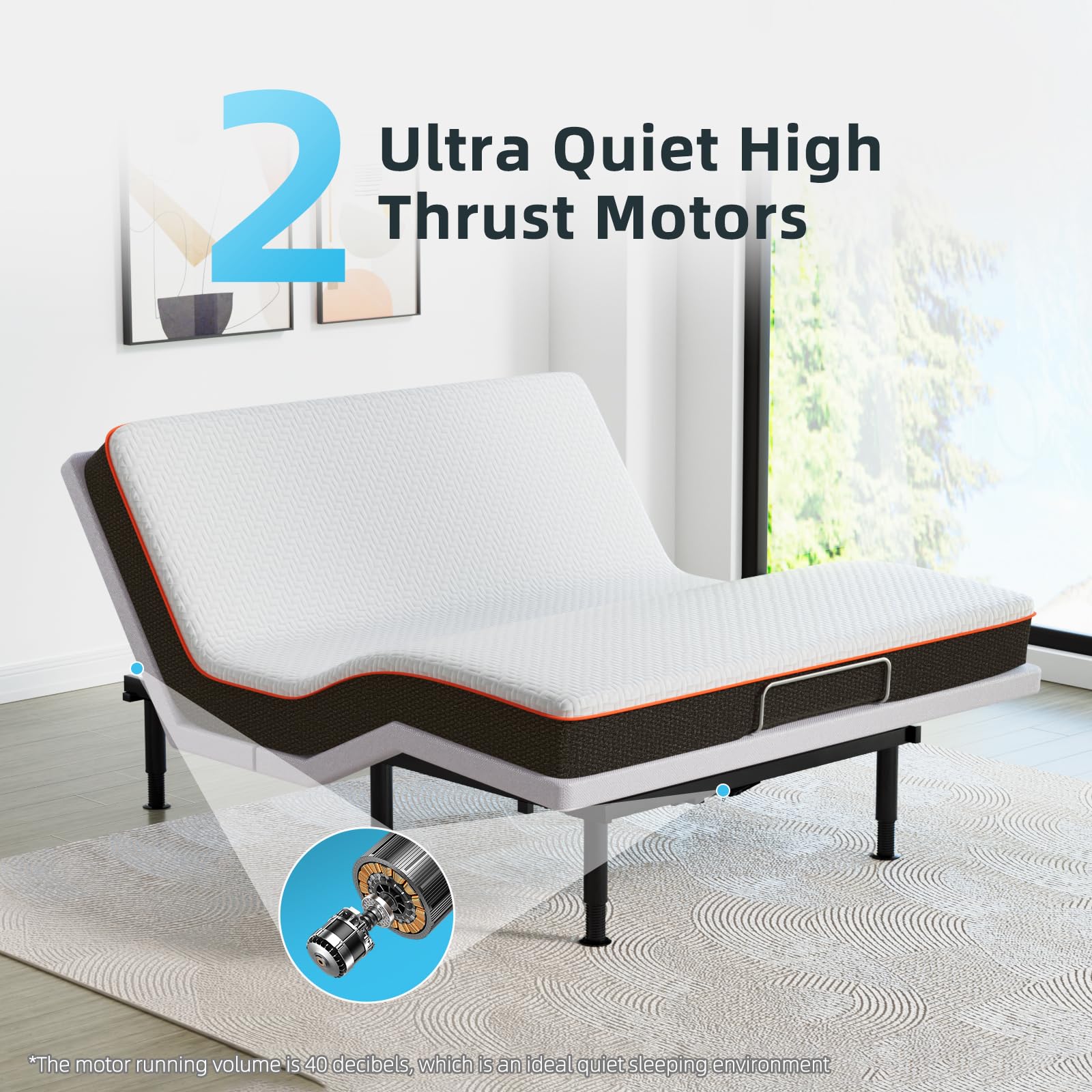 Adjustable Bed Base Frame with Wireless Remote, Lift Motor & Dual USB Ports - Ergonomic Upholstered Design with Under Bed Lighting - Independent Head/Foot Tilt for Ultimate Comfort - Perfect for Home, Office or Guest Room Use