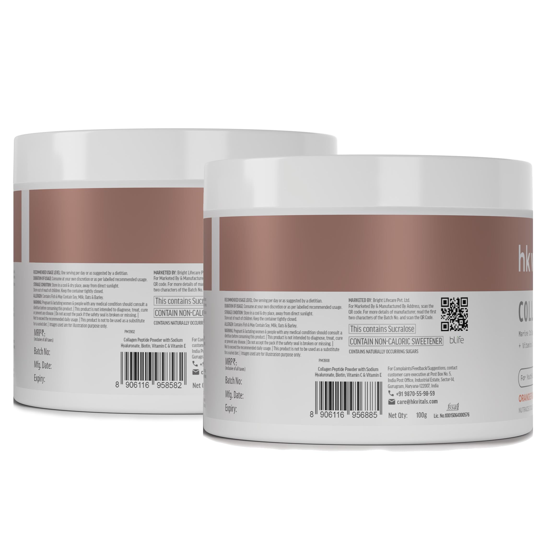 **HealthKart HK Vitals Skin Radiance Marine Collagen Powder - Orange & Watermelon Flavor (2 x 100g) | Biotin, Vitamin C & E Supplement for Healthy Hair, Skin & Nails | Supports Glow, Hydration & Anti-Aging | Perfect for Daily Wellness & Beauty Routine**