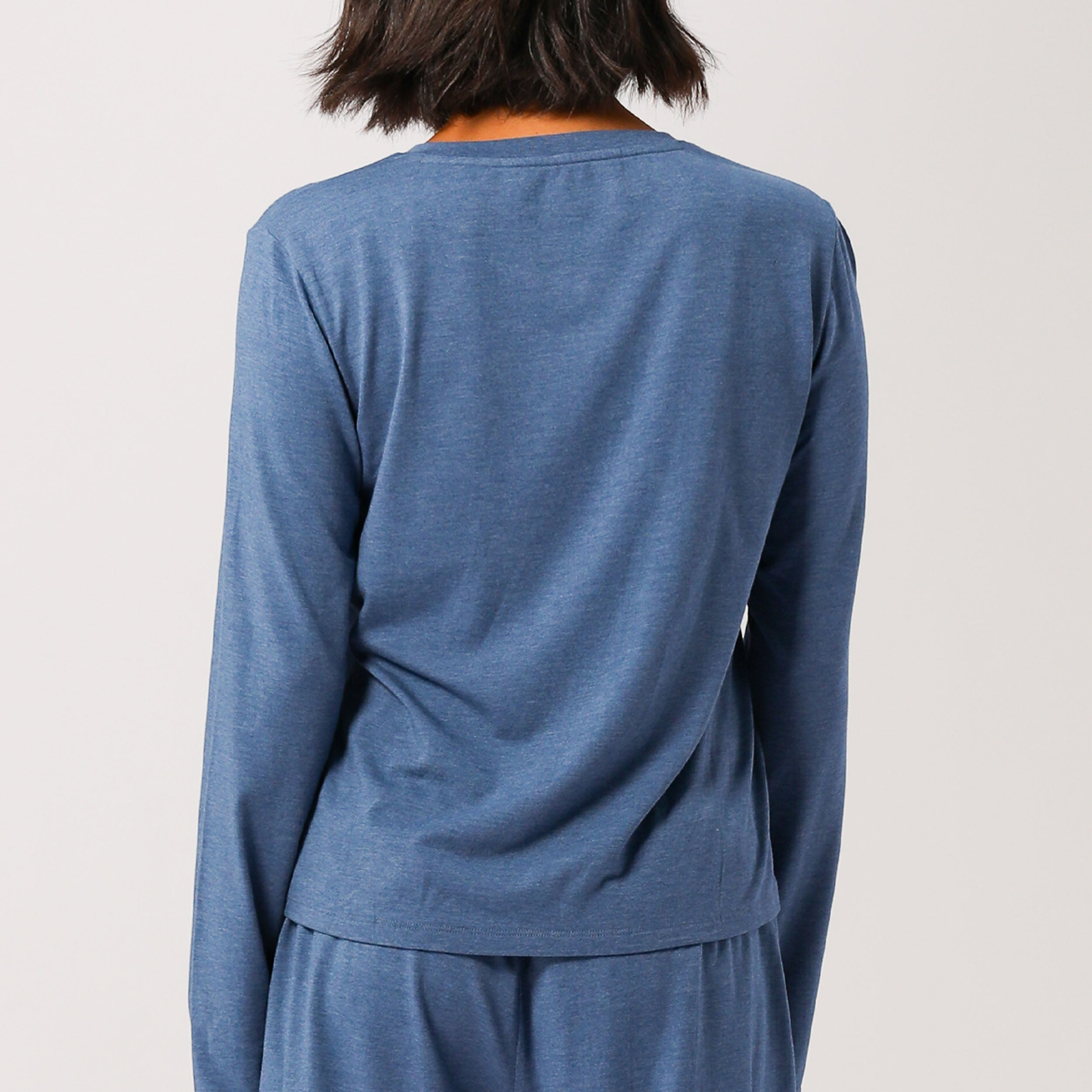 Women's Bamboo Long Sleeve T-Shirt - Soft & Breathable Blue Marle Crewneck Top for Yoga, Lounge & Everyday Wear