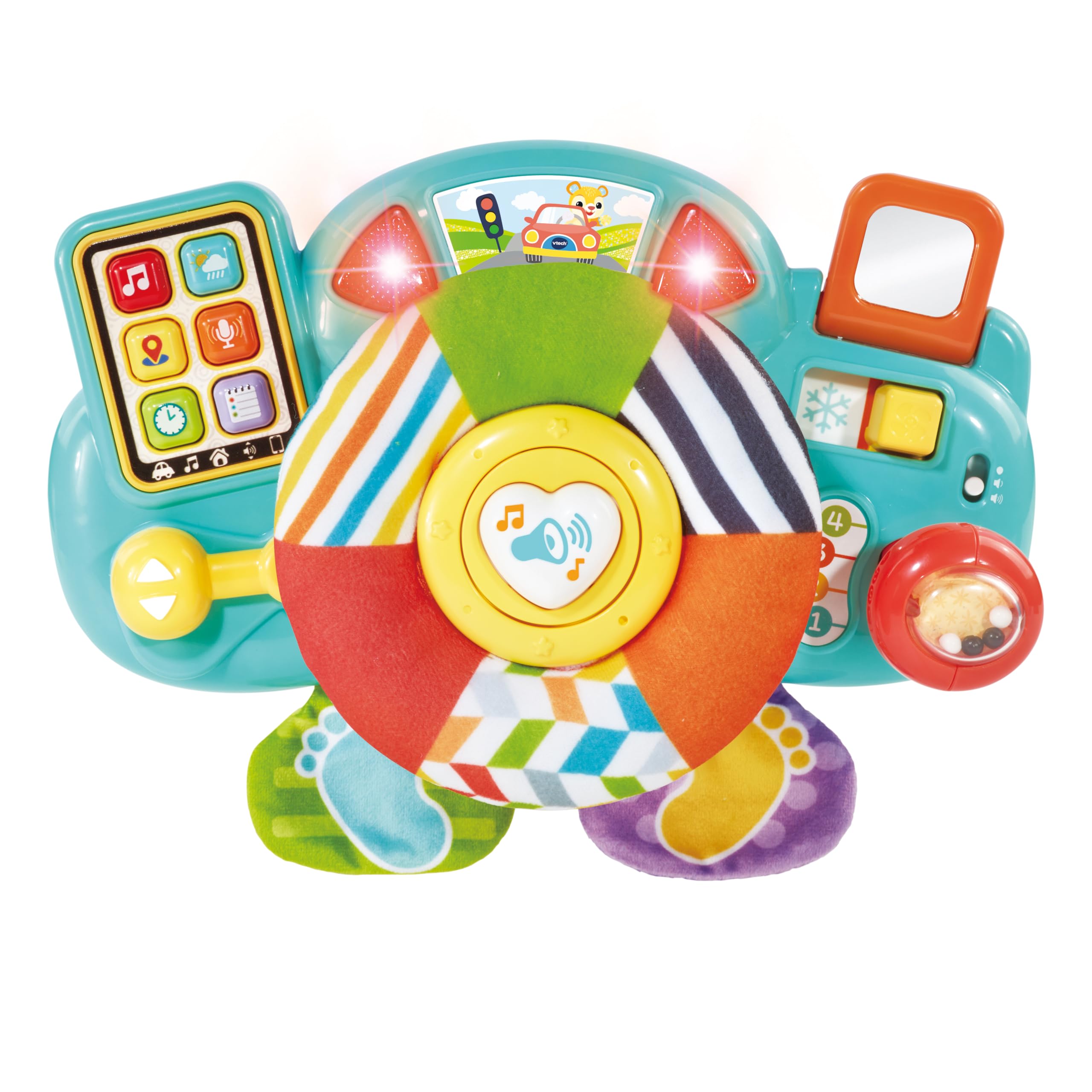 VTech Baby Steering Wheel Toy - Interactive Car Seat & Stroller Activity Toy with Lights, Sounds & Games - Best Gift for Babies 6+ Months - Spanish Language Content - Perfect for Road Trips & Stroller Rides