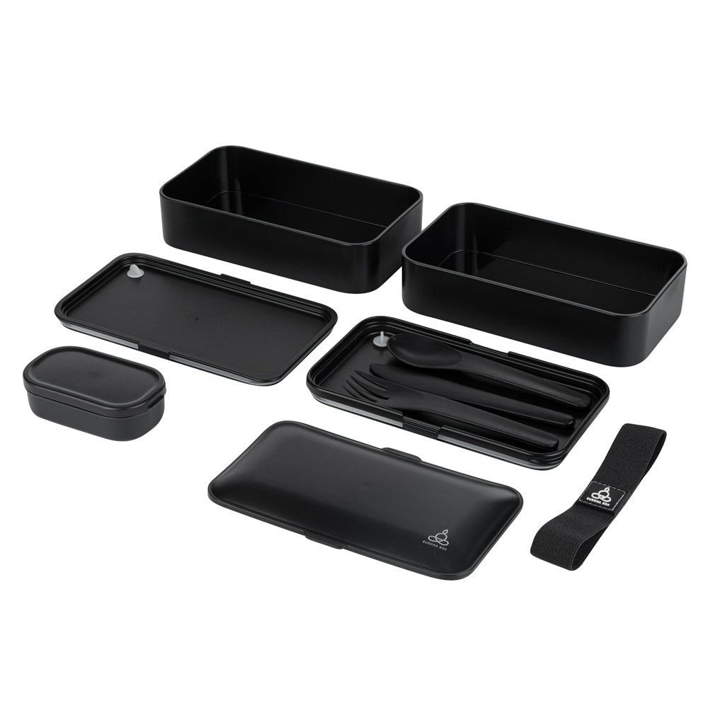 Bento Tek 41 oz Black Buddha Box - All-in-One Lunch Container with Utensils & Sauce Cup (7.25