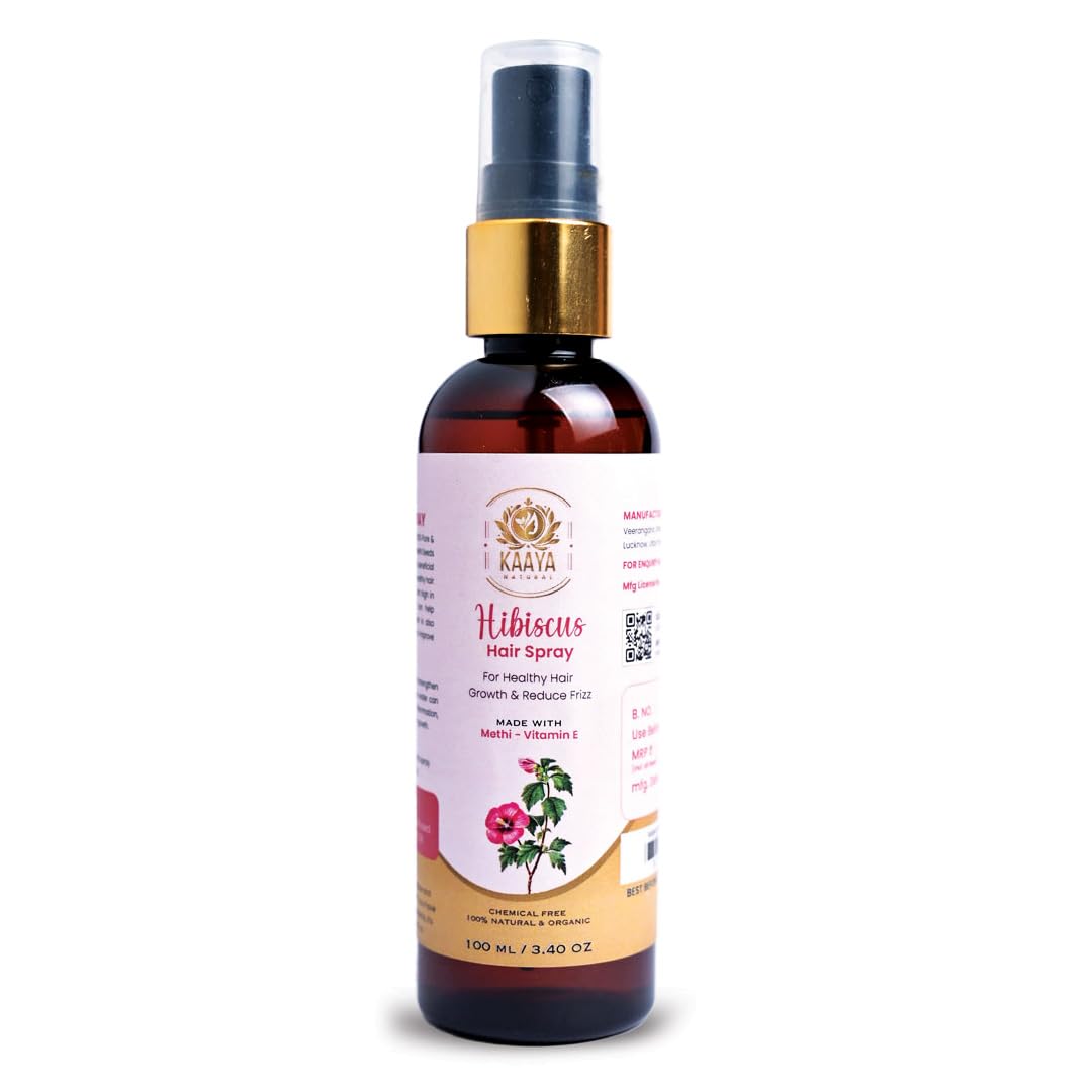 Kaaya Natural Hibiscus Hair Spray for Healthy Hair Growth & Frizz Control | 100% Organic & Vegan | Unisex Hair Care | 100ml Bottle | Perfect for Daily Styling & Heat Protection