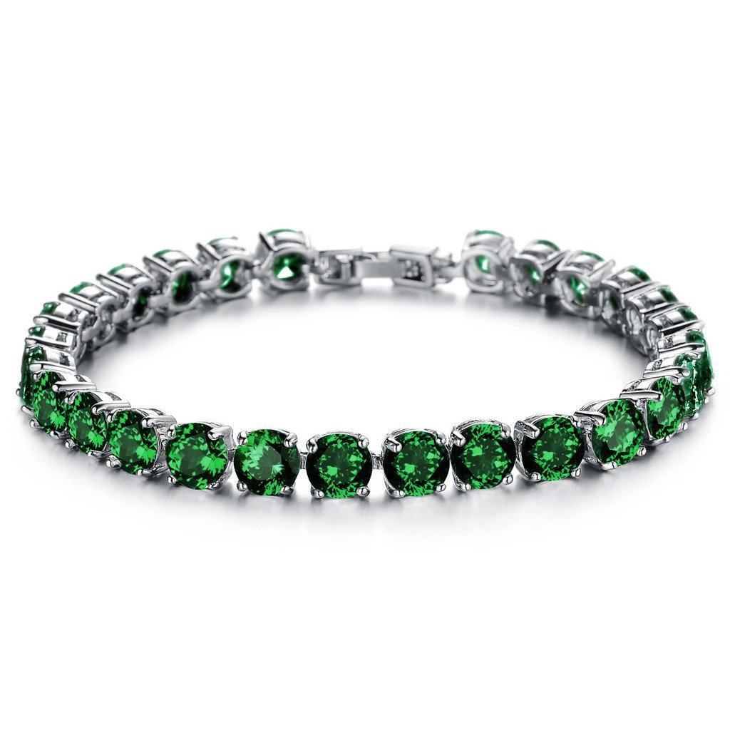 18K Gold Plated Zirconia Bracelet for Women - Green, Multicolor & Clear Cubic Zirconia Tennis Bracelet, 7.28