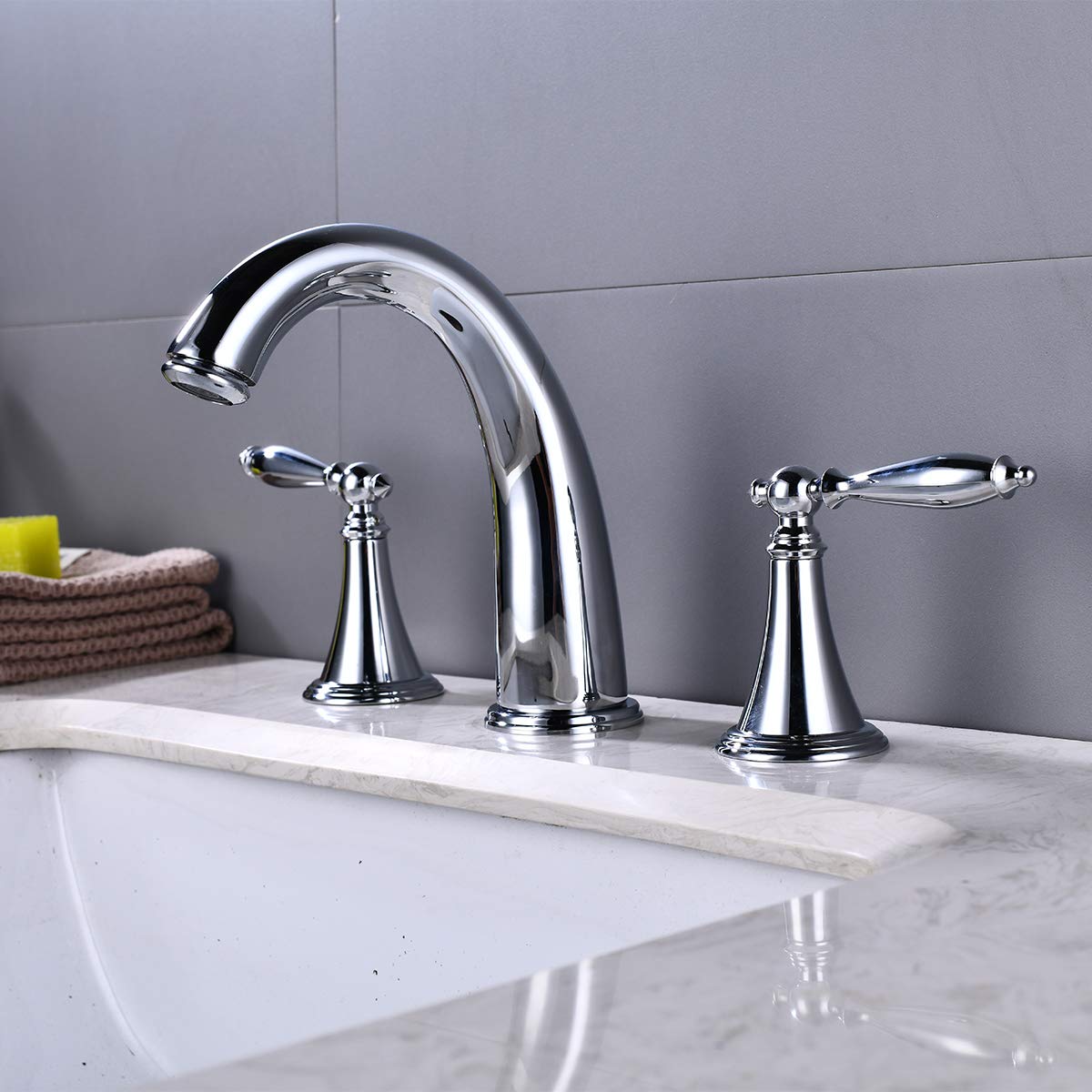 Chrome Widespread Bathroom Faucet - 2-Handle 8-16 Inch Deck Mount Sink Faucet with 3 Holes for Hot & Cold Water - Perfect for Bathroom Vanity, Lavatory, and Bathtub Installation