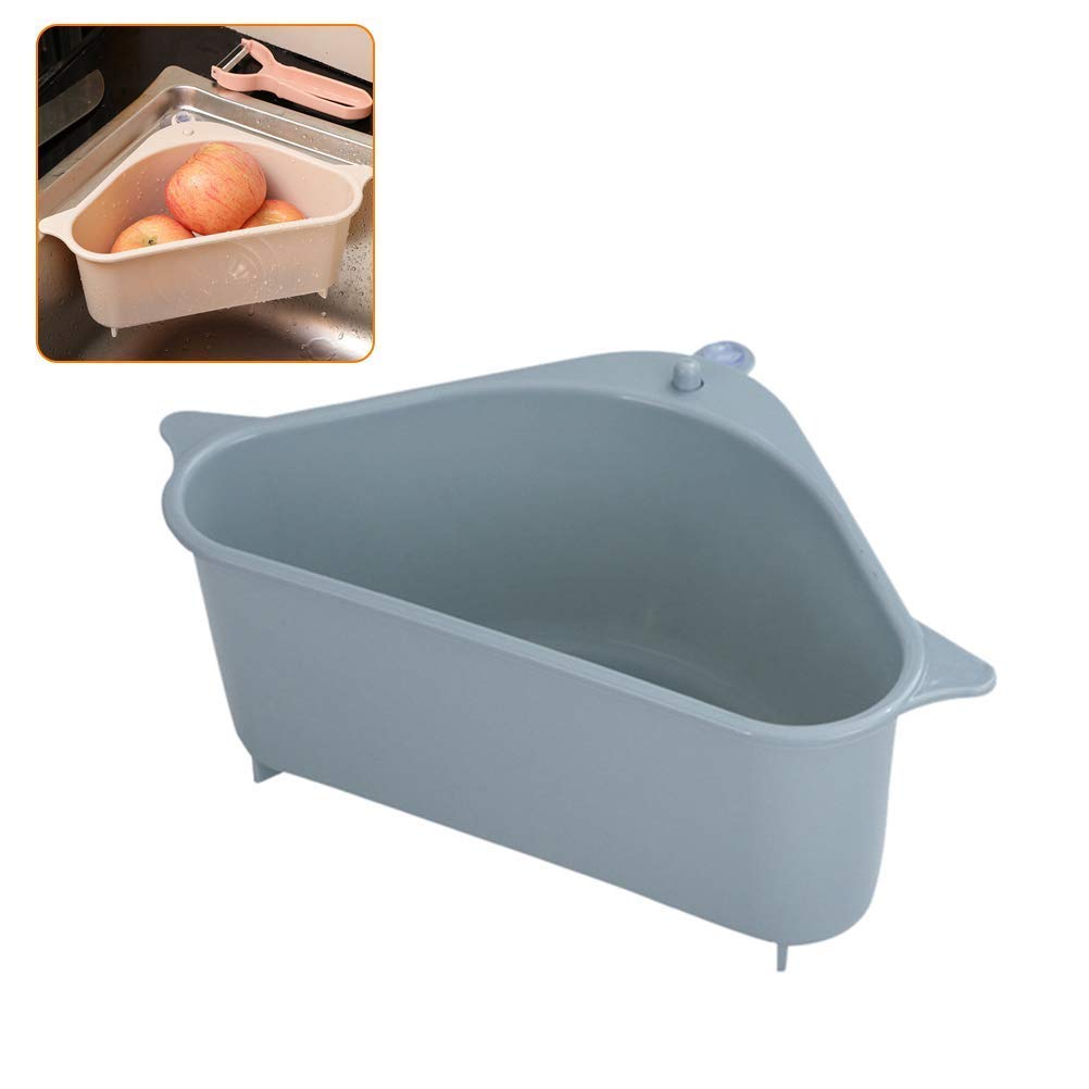 Stainless Steel Sink Drain Shelf - Triangle Hanging Kitchen Sink Organizer with Suction Cups, Space-Saving Corner Strainer Basket for Fruits, Vegetables & Dishware - Perfect for Small Kitchen & Bathroom Storage Solutions