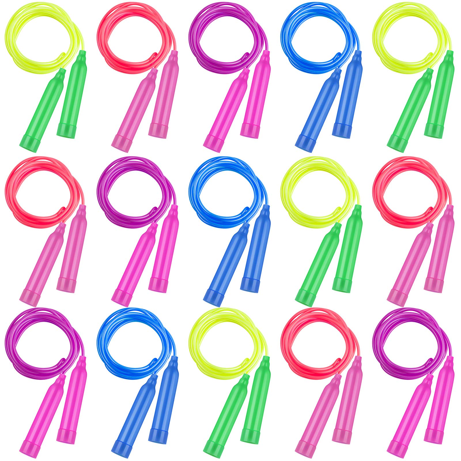 Elcoho 15 Pack Colorful Adjustable Kids Jump Ropes - Plastic Skipping Ropes for Children, Outdoor Play, Gym Class & Birthday Party Favors