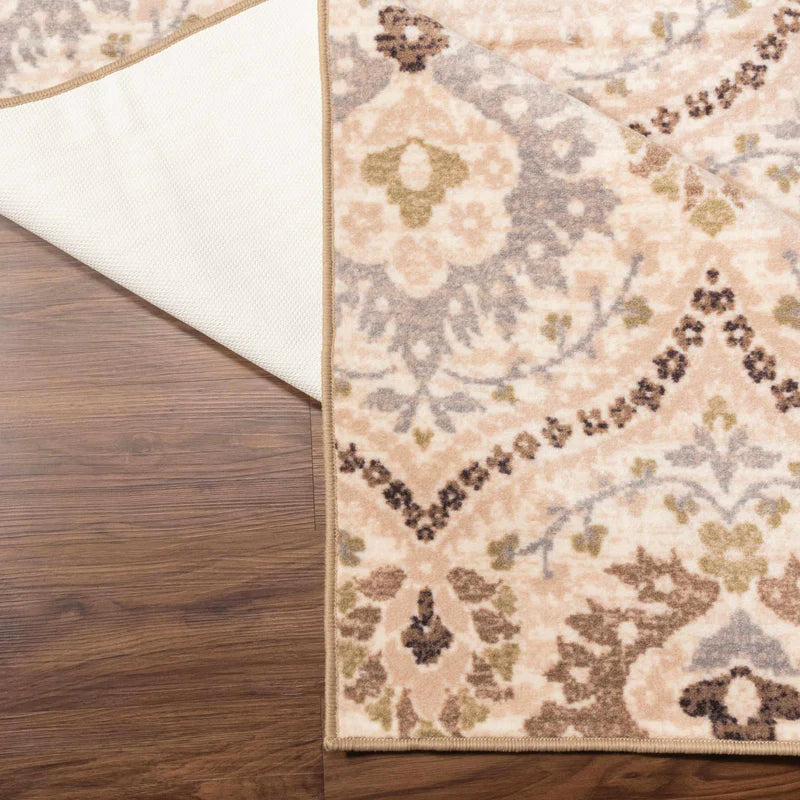 Augusta Rustic Floral Damask Non-Slip Indoor Area Rug - Soft & Durable Living Room Carpet for Home Decor