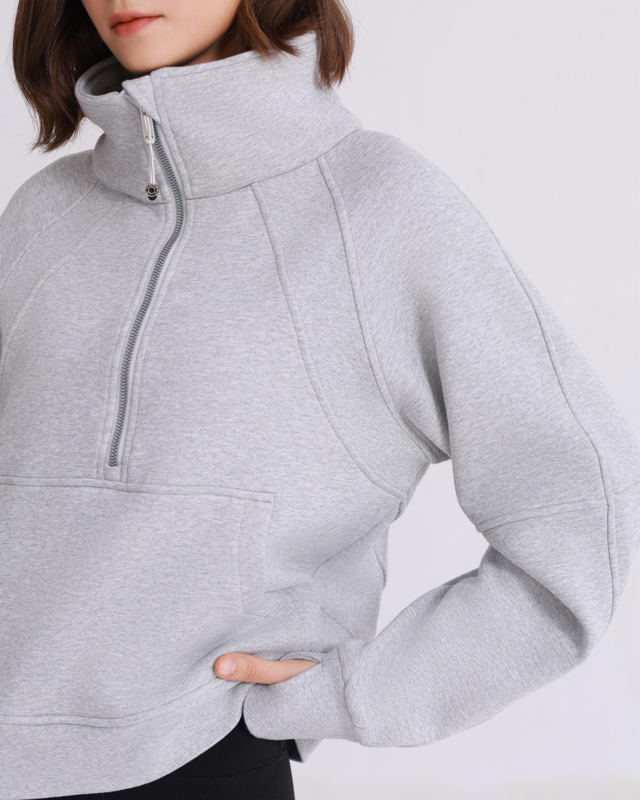 ISEEGZ Women's Half Zip Fleece Hoodie - Oversized Crop Sweatshirt with Thumb Holes | Y2K Streetwear Fashion 2023 | Perfect for Casual Outfits, Gym Wear & Winter Layering