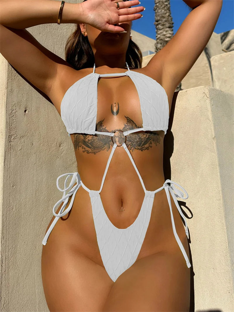 2024 Women's Sexy Hollow Out Monokini Swimsuit - 4 Color Options, Halter Neck & Drawstring Design, One Piece Cut Out Bathing Suit for Beach, Pool Party & Summer Vacation
