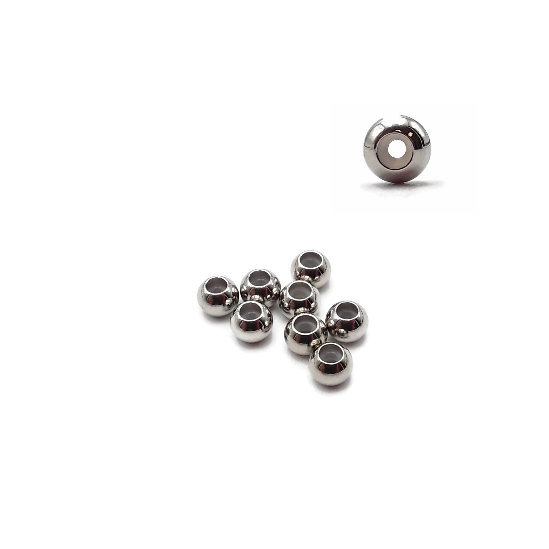 Premium 304 Stainless Steel Sliding Adjustable Rubber Stopper Beads - 6x7mm (8 Pieces) - Perfect for Jewelry Making, DIY Crafts & Bracelet Clasps