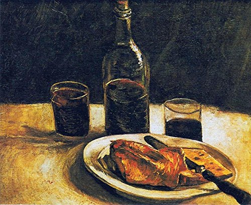 Vincent Van Gogh Still Life with Bottle Two Glasses Cheese and Bread Wall Art Decal - Peel & Stick Removable (16