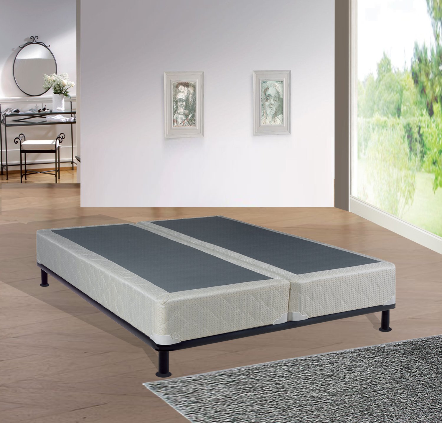 King Size Fully Assembled Metal Box Spring Foundation for Mattress - Sturdy Bed Base Support with Easy Setup, Perfect for Master Bedrooms & Guest Rooms
