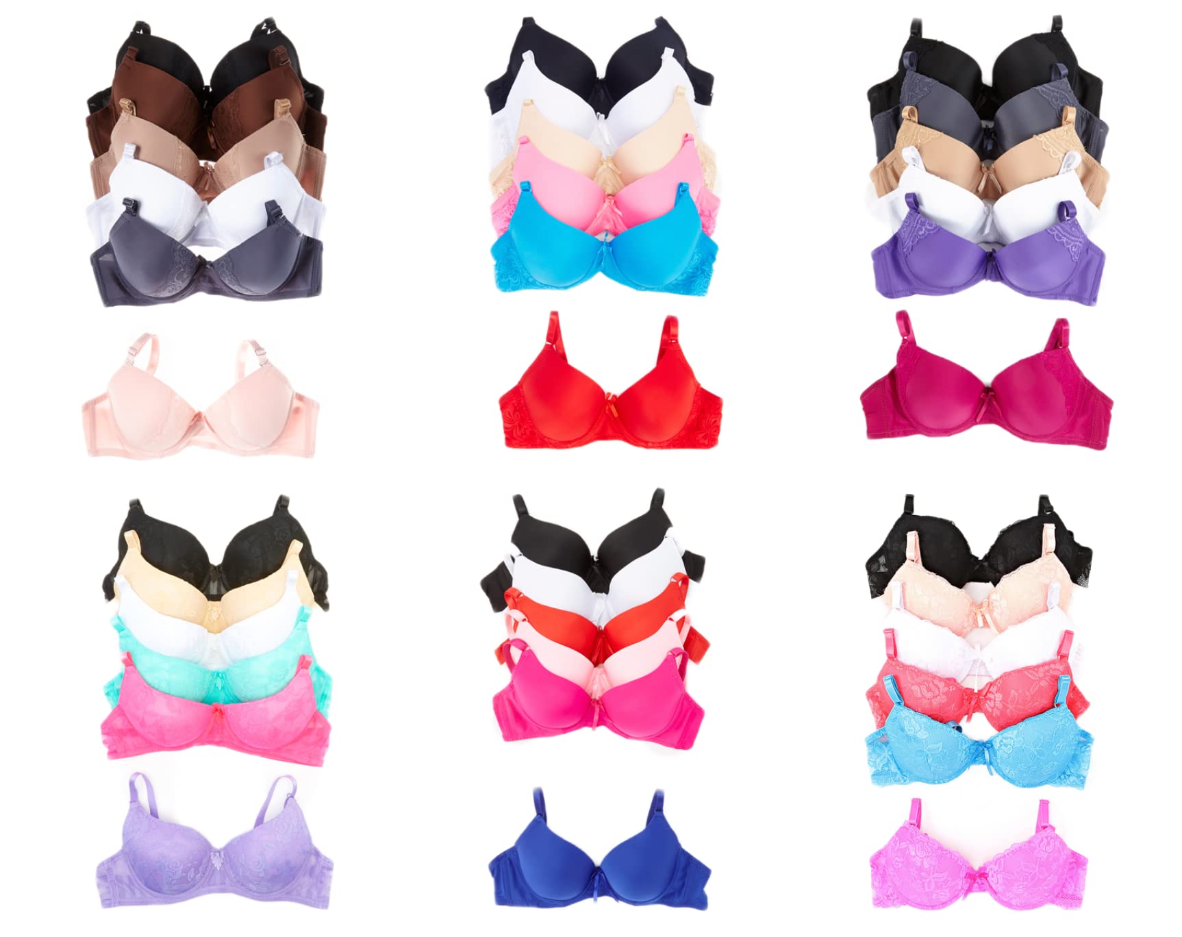 Women's Everyday Bras Mystery Pack - 6 Assorted Mamia or Sofra Bras in Sizes 30A to 46DDD (Regular & Plus Sizes) | Comfortable Daily Wear for Work, Lounge & Casual Outfits