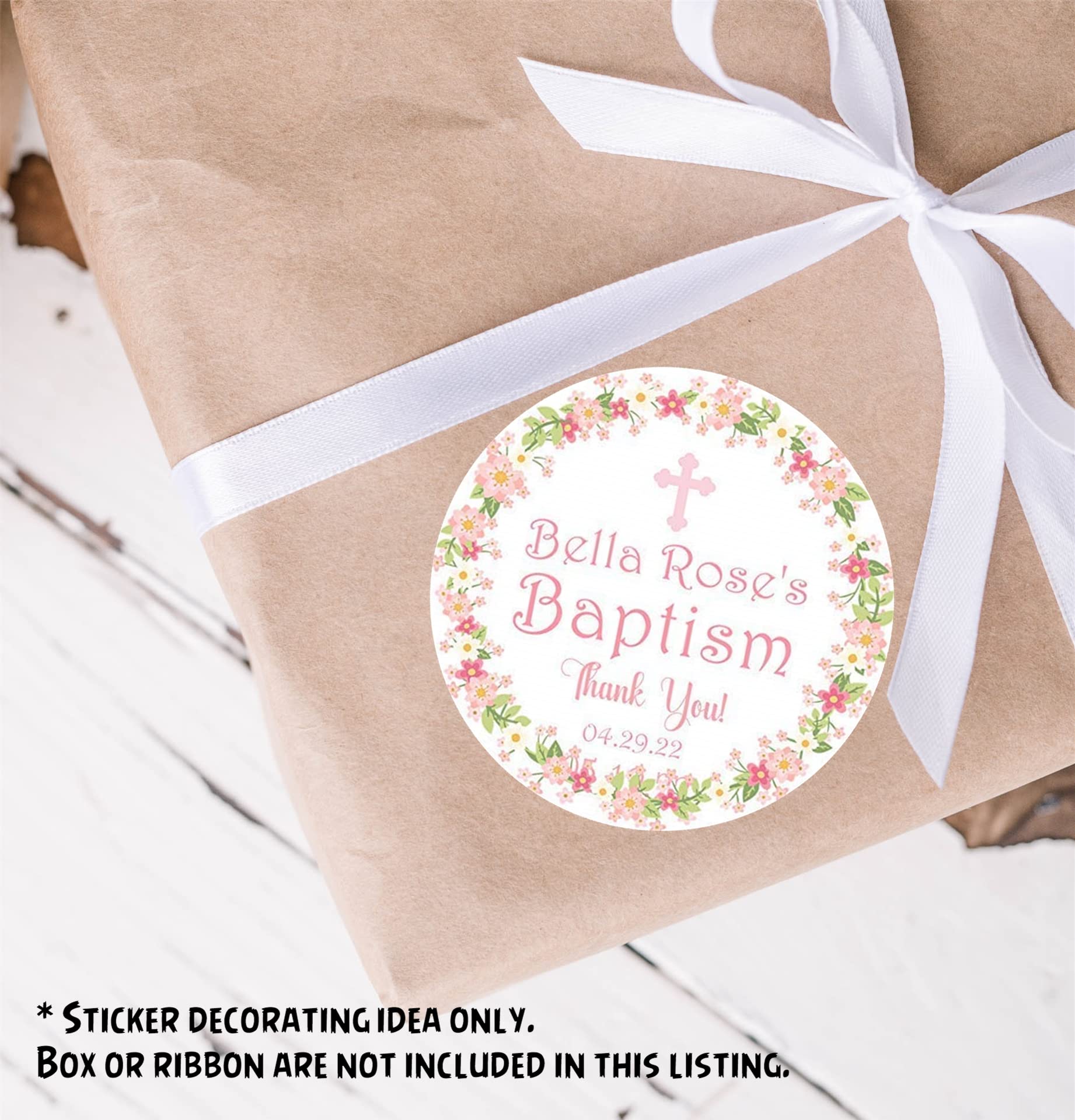 Baptism Sticker Favor Labels - Spanish Baptism Stickers (Pegatinas Bautismo Español) for Boys & Girls - Mi Bautizo Religious Celebration - Pink & Green Wreath Design - Perfect for Baptism Favors, Church Events & Religious Gift Giving