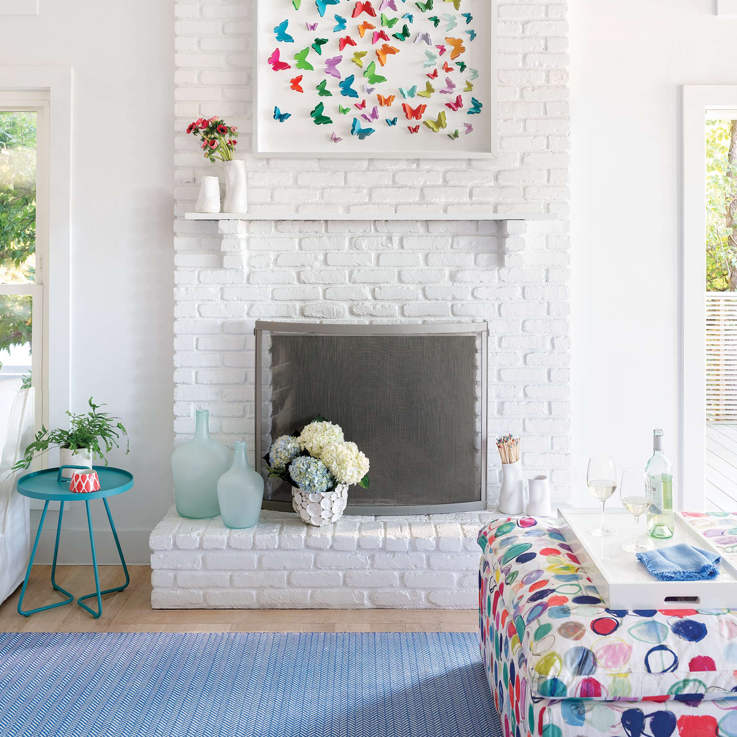 Dash & Albert Herringbone French Blue and White Indoor Outdoor Rug - Perfect for Living Room, Patio, and Bedroom Decor
