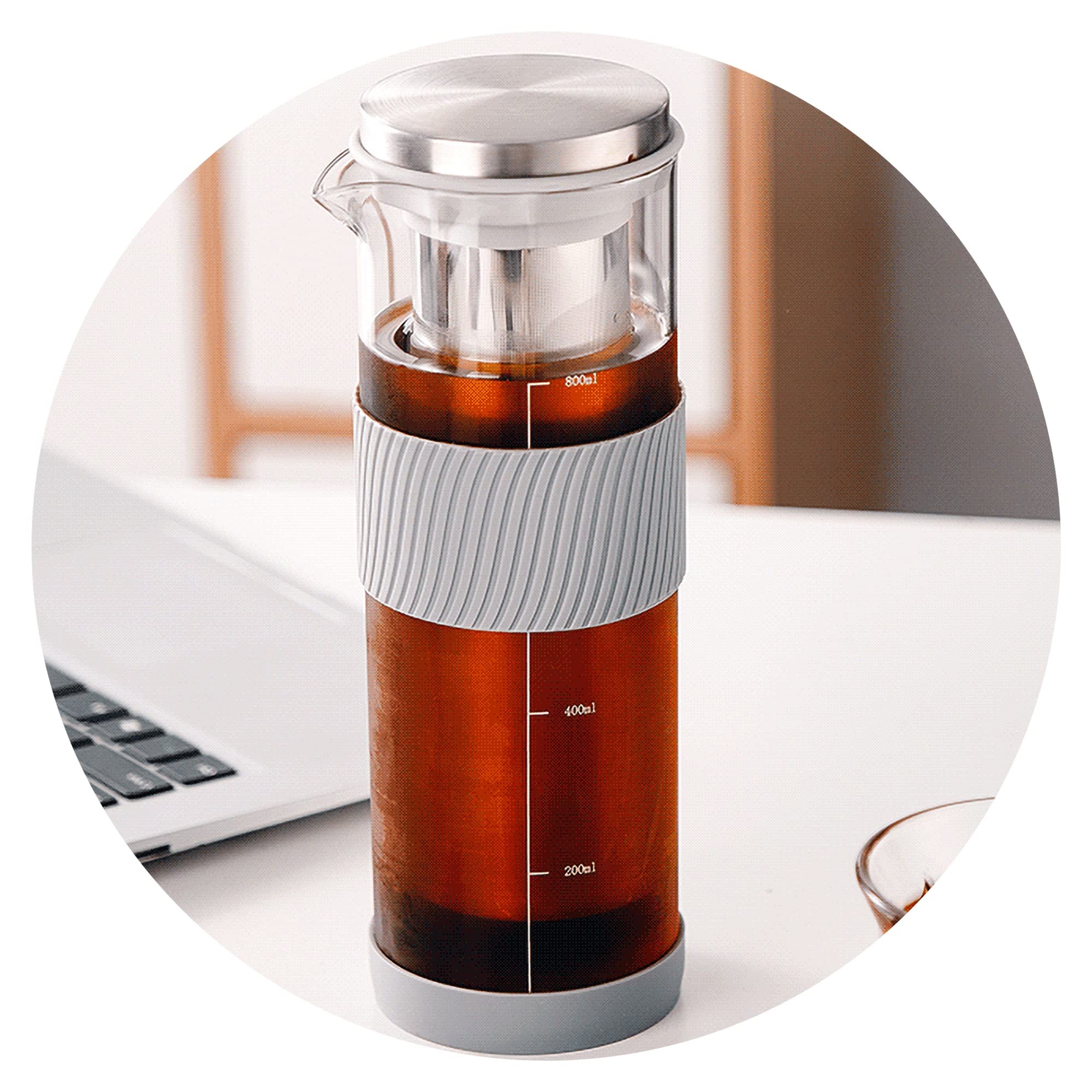 Premium Cold Brew Coffee Maker - 800ml/27oz Heat-Resistant Glass Pitcher with Airtight Lid & Cleaning Brush for Iced Coffee, Tea, Juice & Fruit Infusions | Portable Iced Tea Maker for Home, Office & Outdoor Use