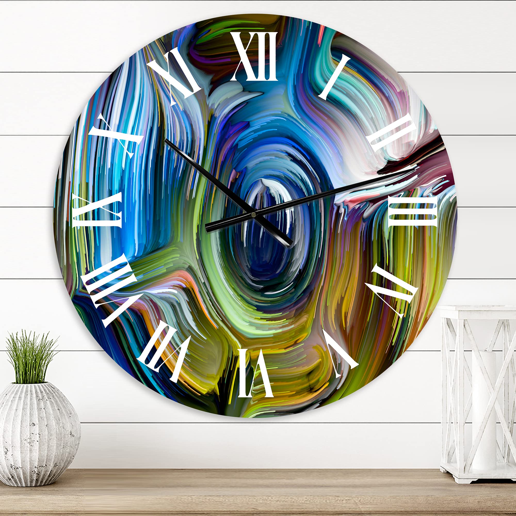DesignQ Modern Wall Clock 'Colour Fusion' - Large Abstract Fractal Wall Art Clock for Living Room, Bedroom & Office Decor - Perfect for Home, Office & Modern Interior Design