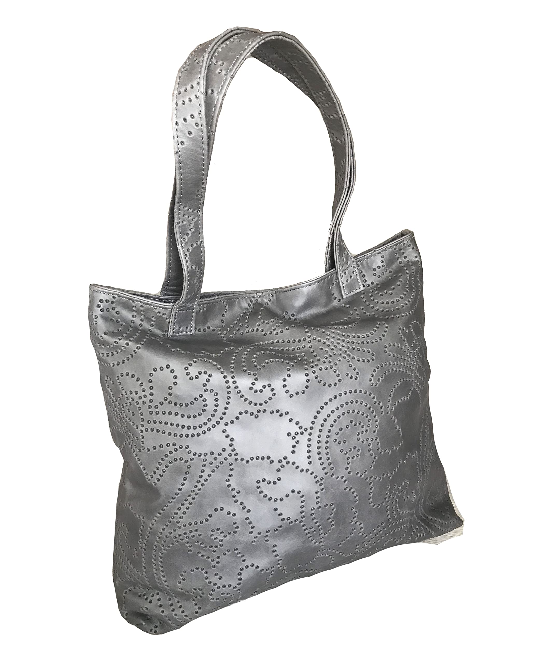 Fgalaze Women's Gray Leather Shoulder Bag - Embossed Design Handbag & Tote for Work, Travel & Everyday Use - Yosy Collection