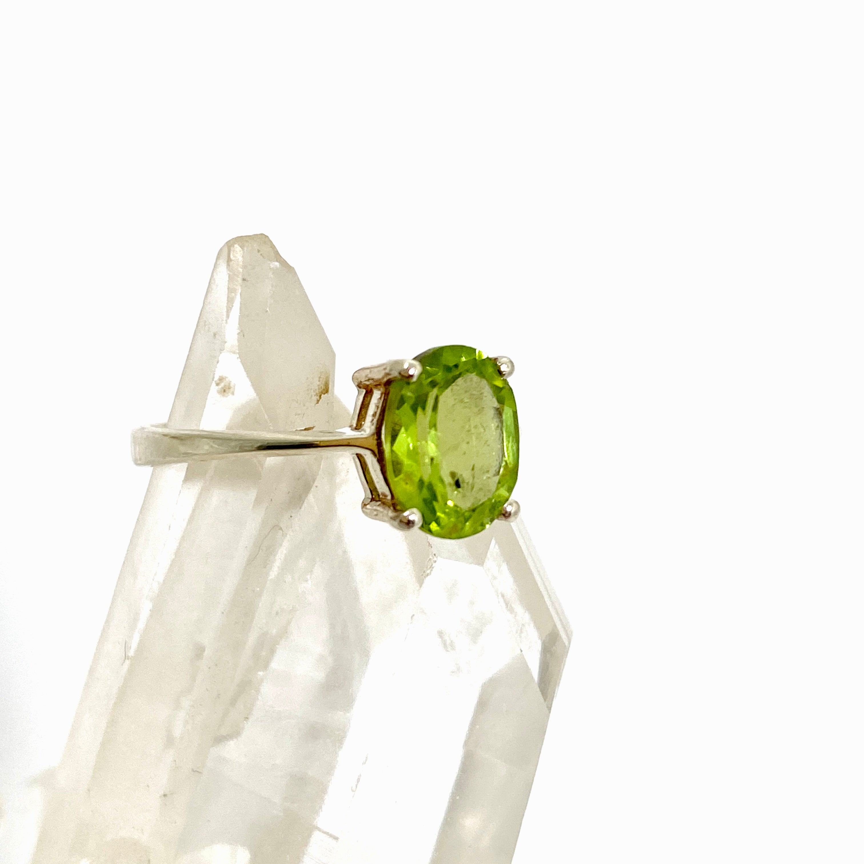 Peridot Oval Faceted Ring Size 5.5 - Dainty Green Gemstone Jewelry for Women, Perfect for Engagement, Wedding & Everyday Wear - PRGJ631