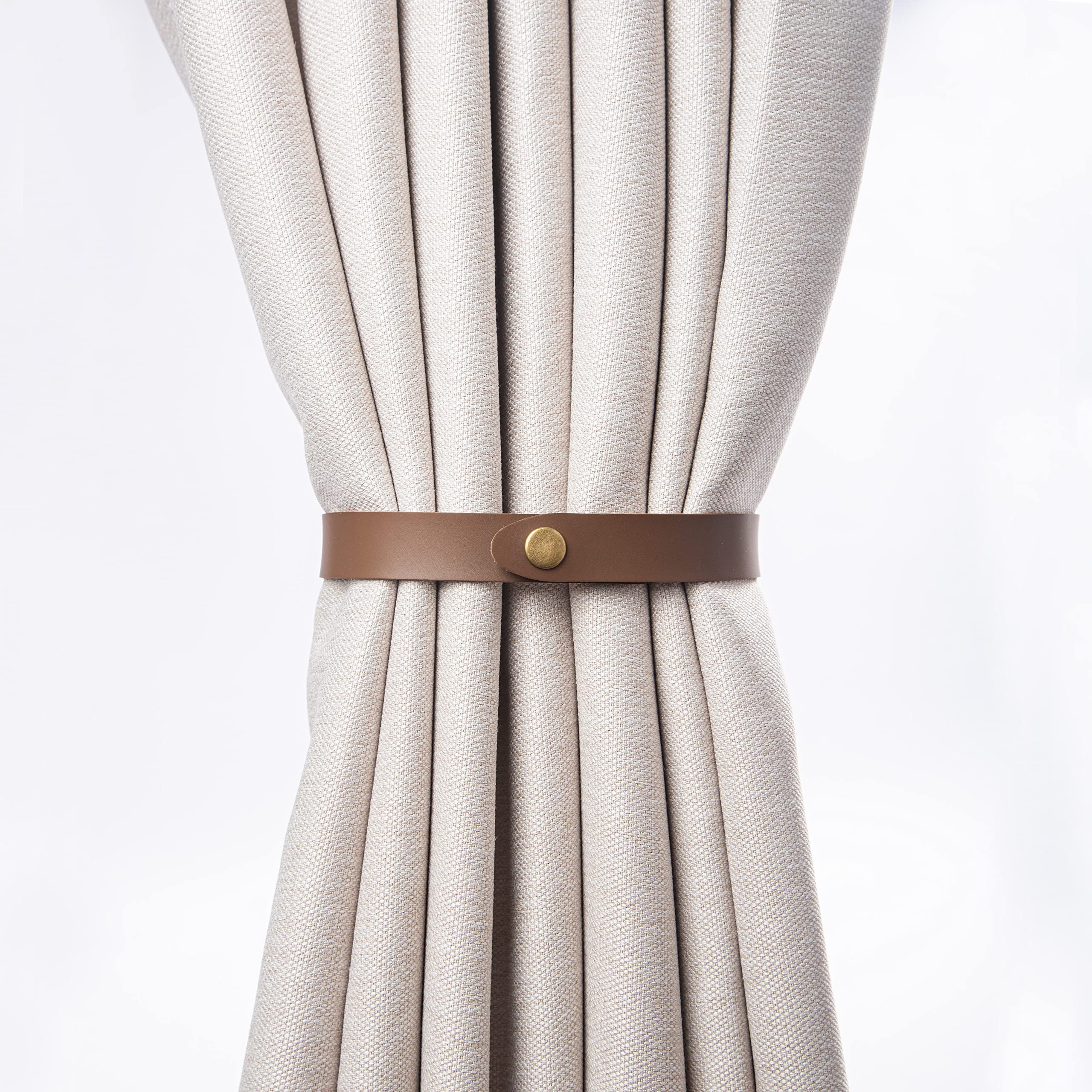 Premium PU Leather Curtain Tiebacks - 2 Pack Dark Brown Modern Window Drapery Holdbacks for Home & Hotel Decor | Elegant Curtain Holders & Decorative Ties | Perfect for Living Room, Bedroom, and Office Window Treatments