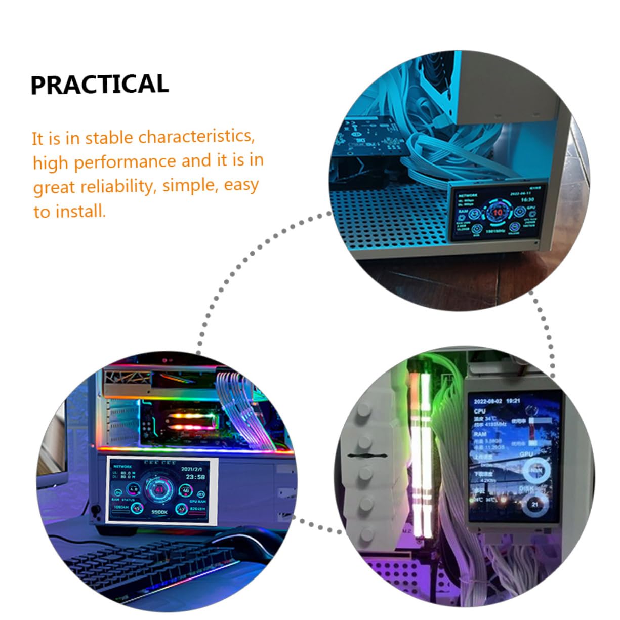 WATIIFUFU Mini USB Computer Secondary Screen - RAM, HDD, GPU & Network Data Monitor for PC Case - Real-Time System Performance Display for Gaming, Streaming & Workstations