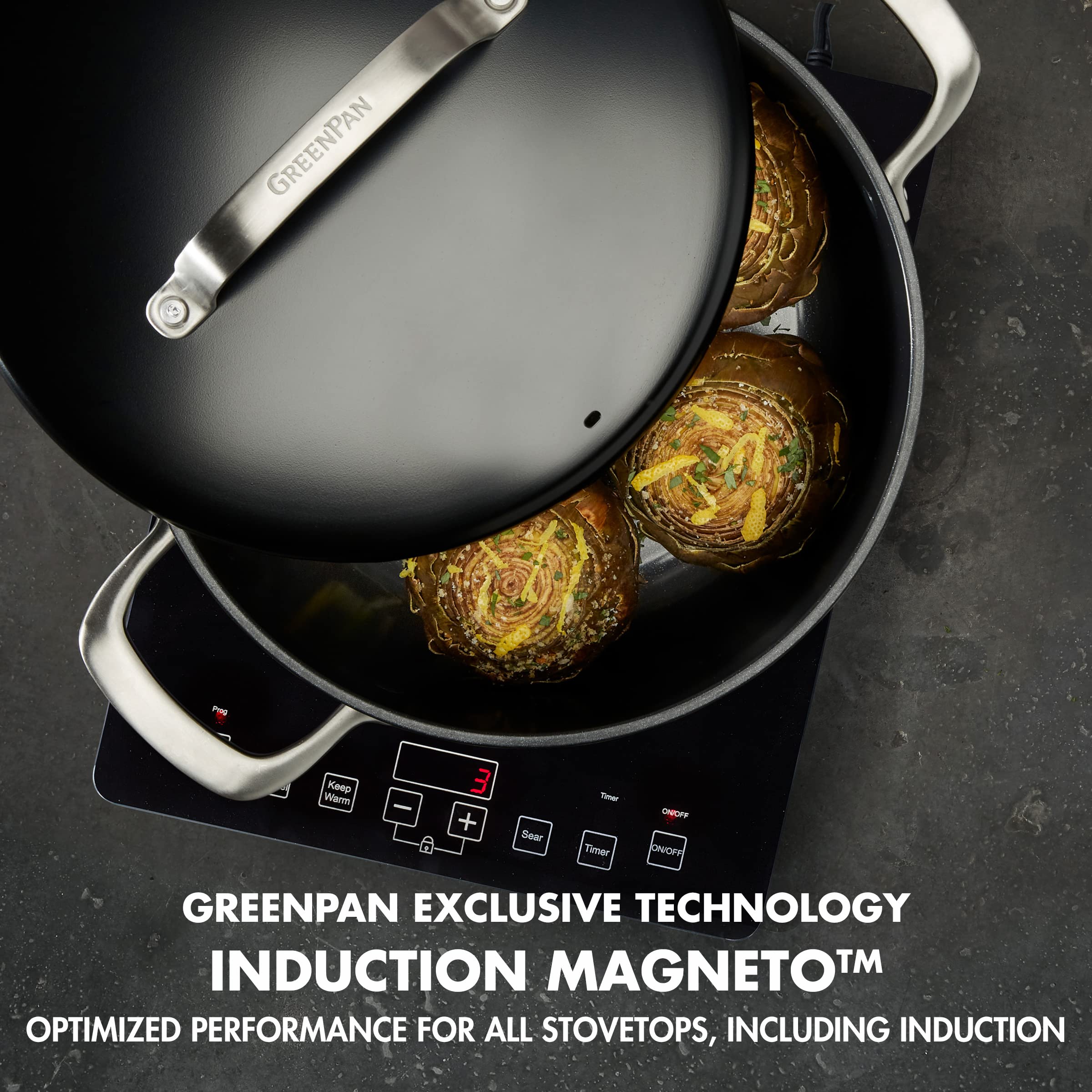GreenPan GP5 8QT Hard Anodized Stock Pot with Ceramic Nonstick Coating - PFAS-Free, Induction Compatible, Dishwasher & Oven Safe (Black) - Perfect for Healthy Cooking, Soups, Stews & Pasta Dishes