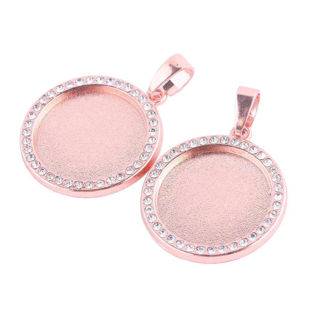 10pcs Round Rhinestone Cabochon Pendant Setting Trays 20mm - DIY Jewelry Making Supplies for Necklace, Bracelet & Earrings (Rose Gold) - Perfect for Wedding, Party & Gift Jewelry Crafting