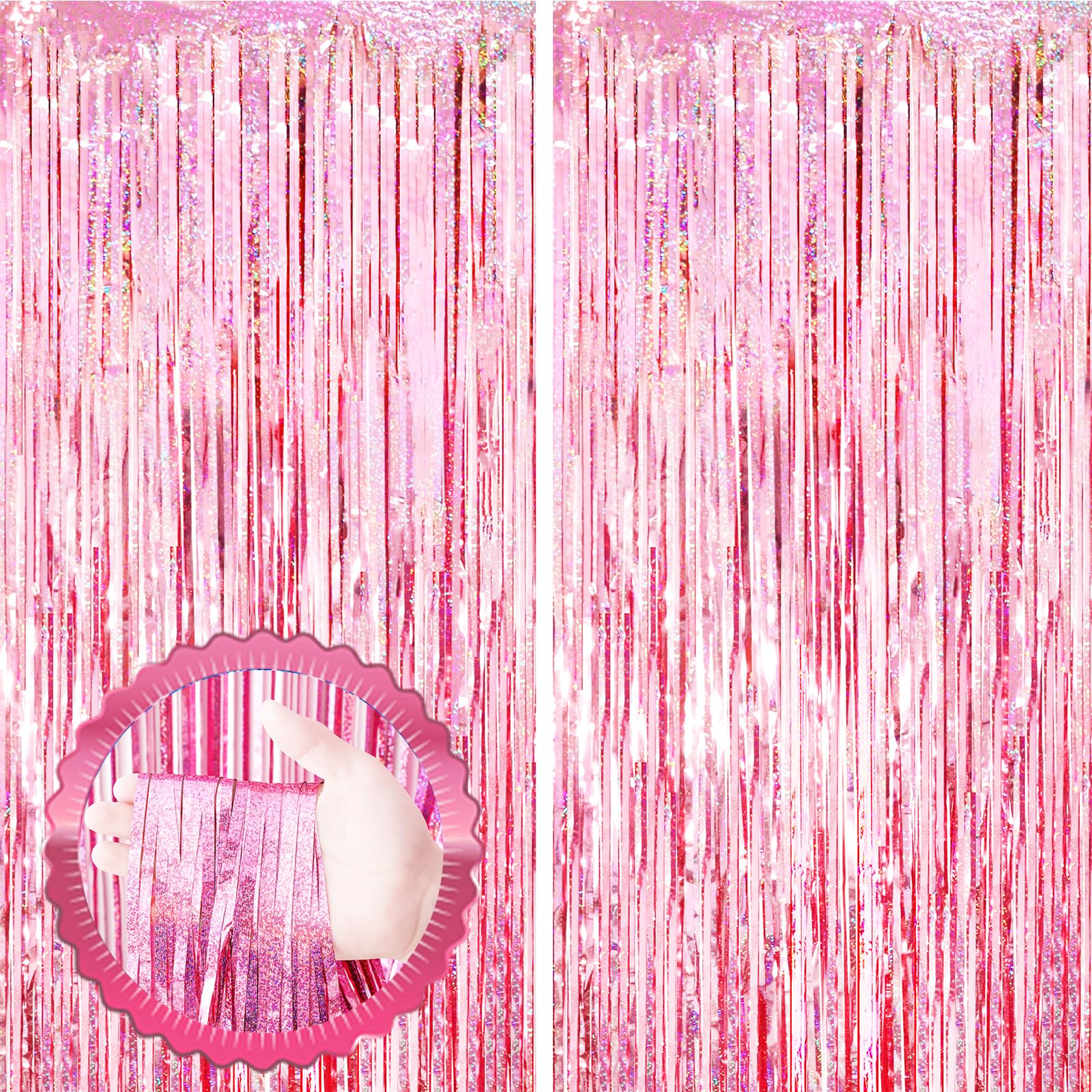 2 Pack Laser Pink Tinsel Foil Fringe Curtains - Valentine's Day Party Decorations, Metallic Tinsel Streamers Backdrop for Birthday, Bachelorette, Graduation, Wedding Decor | Perfect for Photo Booths, Stage Backgrounds & Festive Celebrations