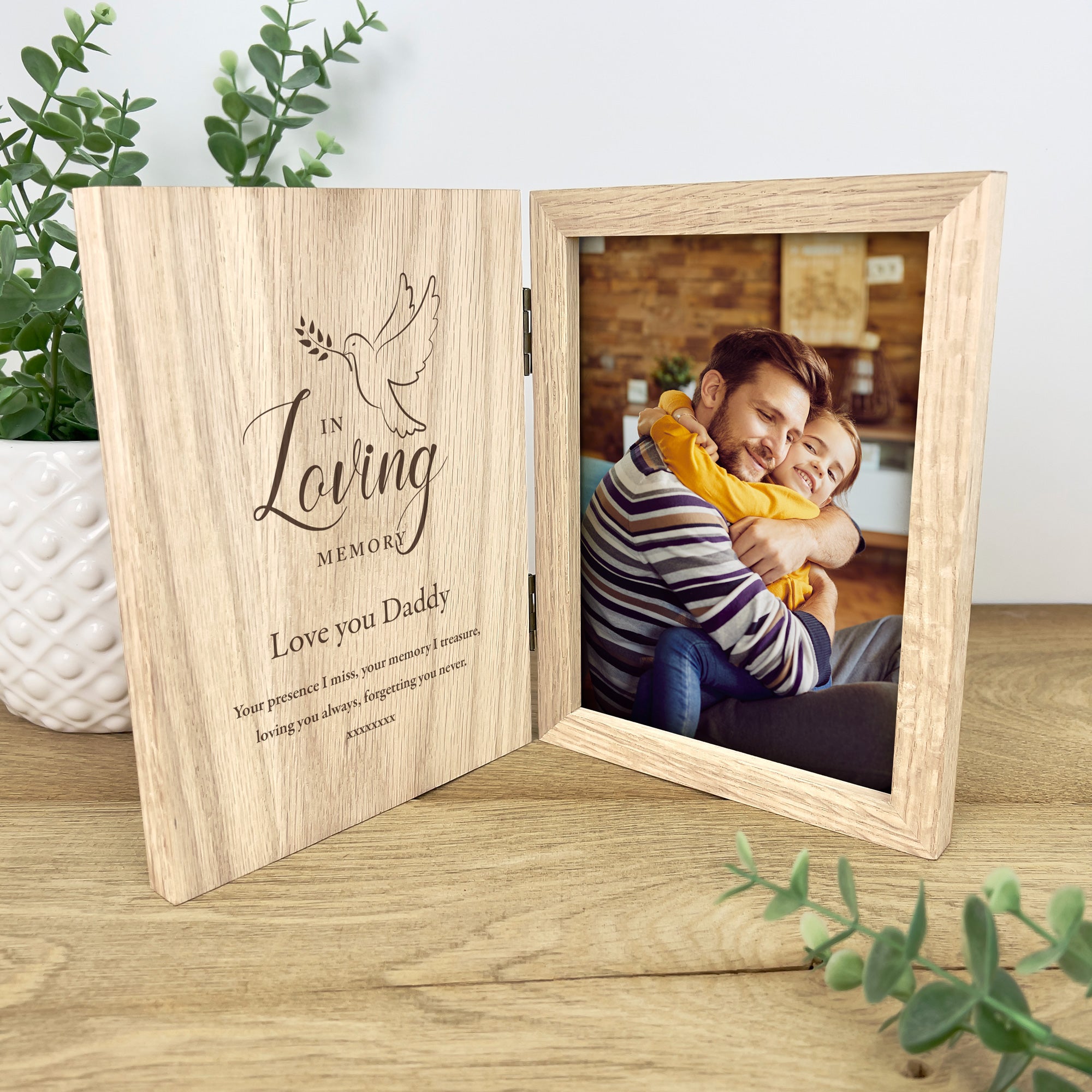 Personalized In Loving Memory Dove Memorial Book Photo Frame - Engraved Keepsake for Cherished Memories - Perfect for Funerals, Memorials & Home Decor