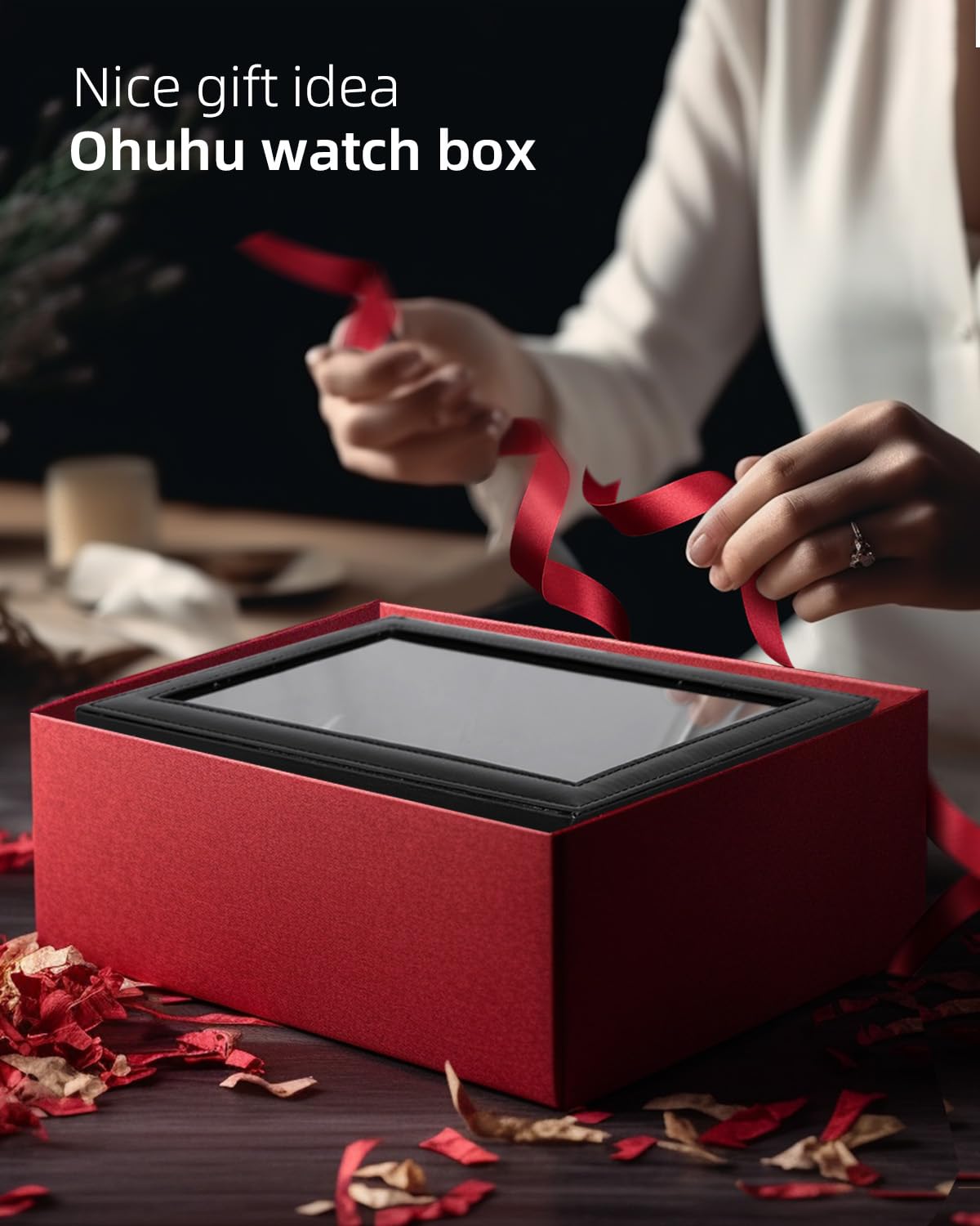 Ohuhu 12-Slot Watch Box with PU Leather & Real Glass Lid - Premium Watch Organizer Case for Men & Women | Perfect for Watch Collection Display, Travel Storage & Jewelry Organization