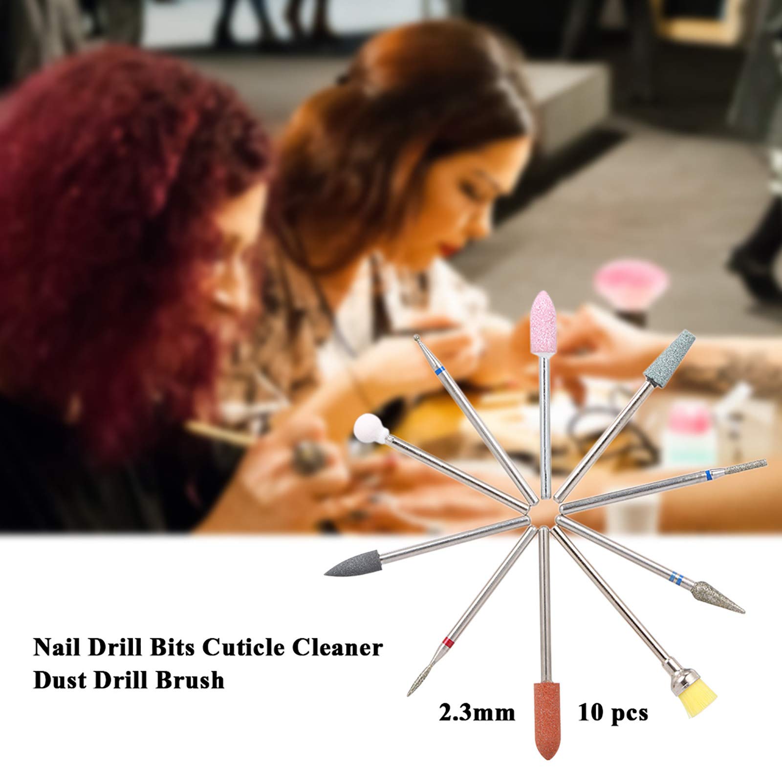 10PCS Nail Drill Bits Set - Professional Cuticle Cleaner, Dust Drill Brush & Rotary Polishing File for Manicure Pedicure - Nail Salon Tools for Home & Professional Use - Perfect for Nail Art, Acrylics & Gel Extensions