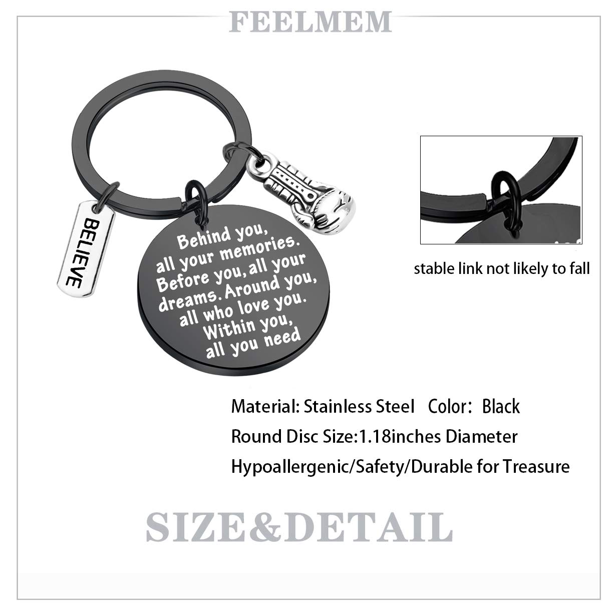 FEELMEM Boxing Glove Keychain - Unique Gift for Boxers, Boxing Coaches & Fighters - Personalized Boxing Memorabilia - Perfect for Gym Bags, Key Rings & Sports Enthusiasts