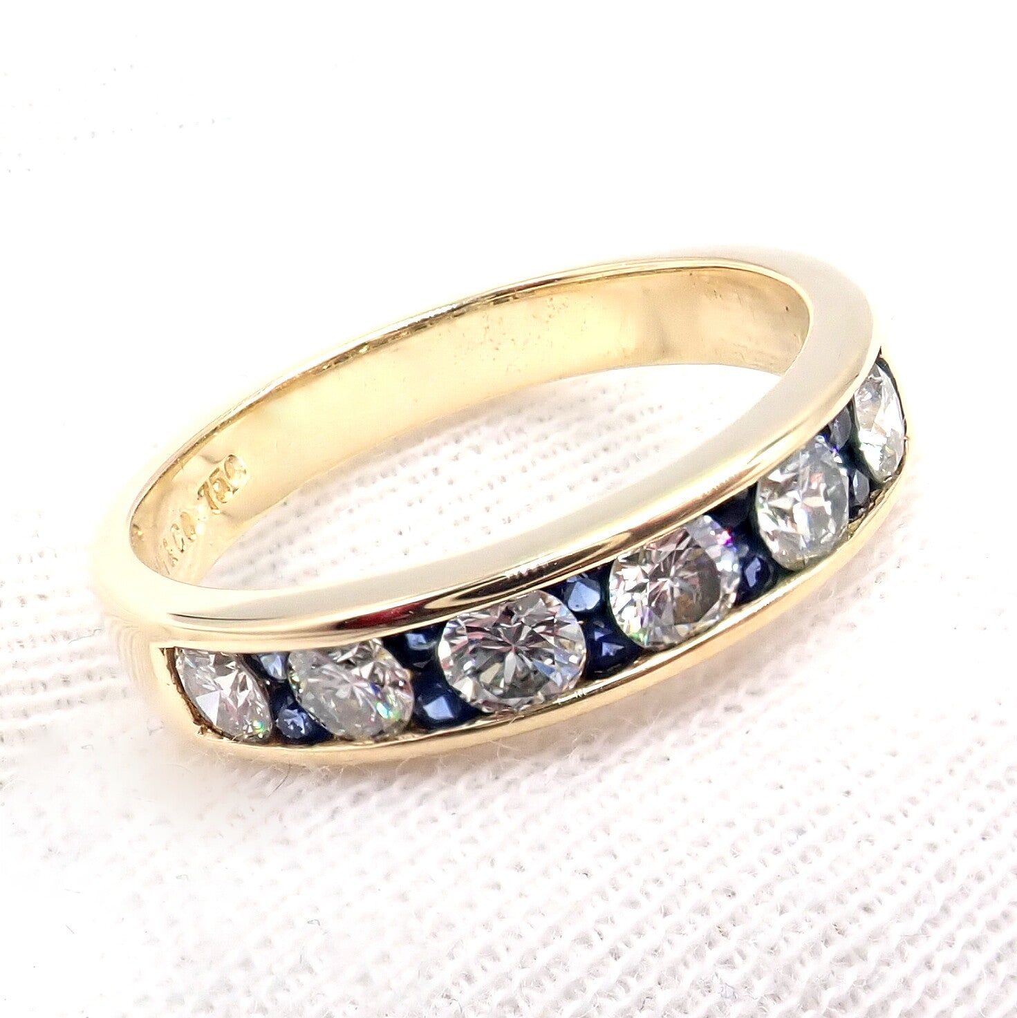 Authentic Tiffany & Co 18k Yellow Gold 1.20ctw Diamond & Sapphire Band Ring - Size 5 | Luxury Wedding, Engagement & Anniversary Jewelry Gift