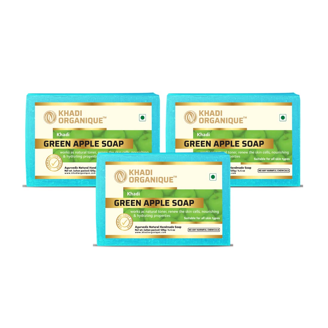 Organic Green Apple Herbal Soap - Pack of 3 | 100% Natural Handmade Khadi Soap | Vegan, Chemical-Free for Glowing Skin | Perfect for Daily Cleansing & Spa Relaxation