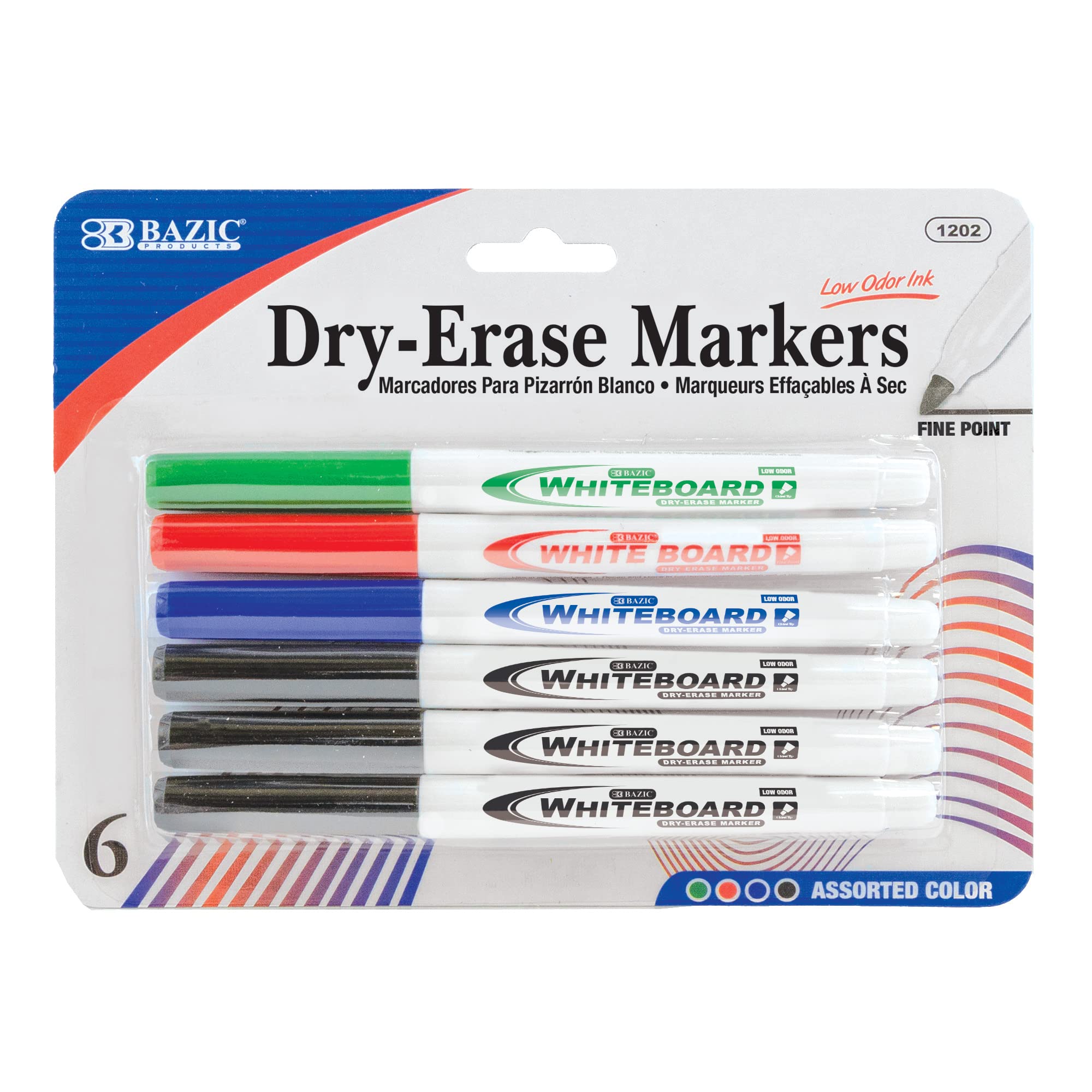 BAZIC Fine Tip Dry Erase Markers - Low Odor Whiteboard Pens for Office, School & Home - 6 Pack (72 Markers Total) - Ideal for Presentations, Classroom Teaching & Home Organization