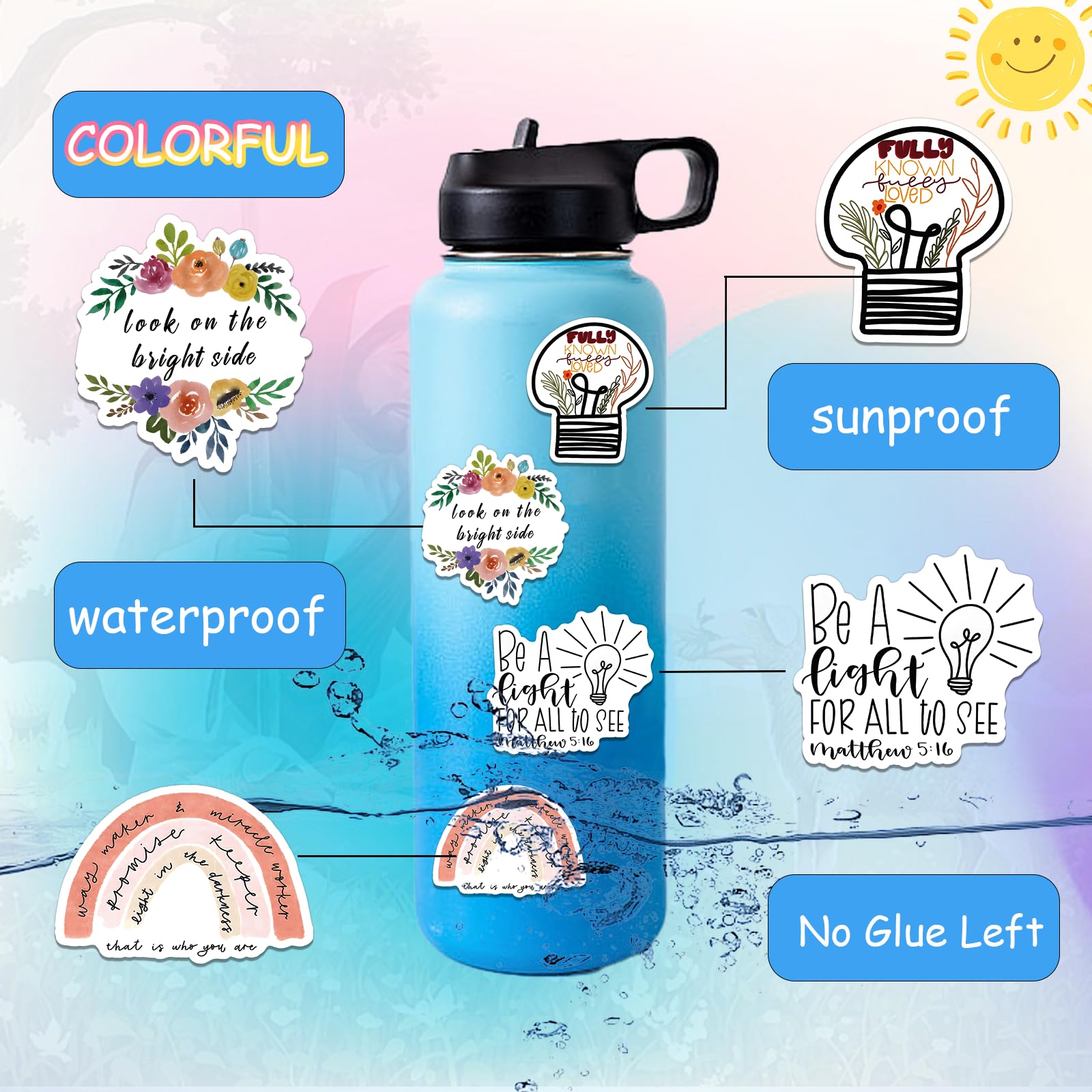100PCS Bible Stickers - Waterproof Christian Vinyl Decals for Water Bottles, Laptops & Phones - Religious Gifts for Kids & Teens