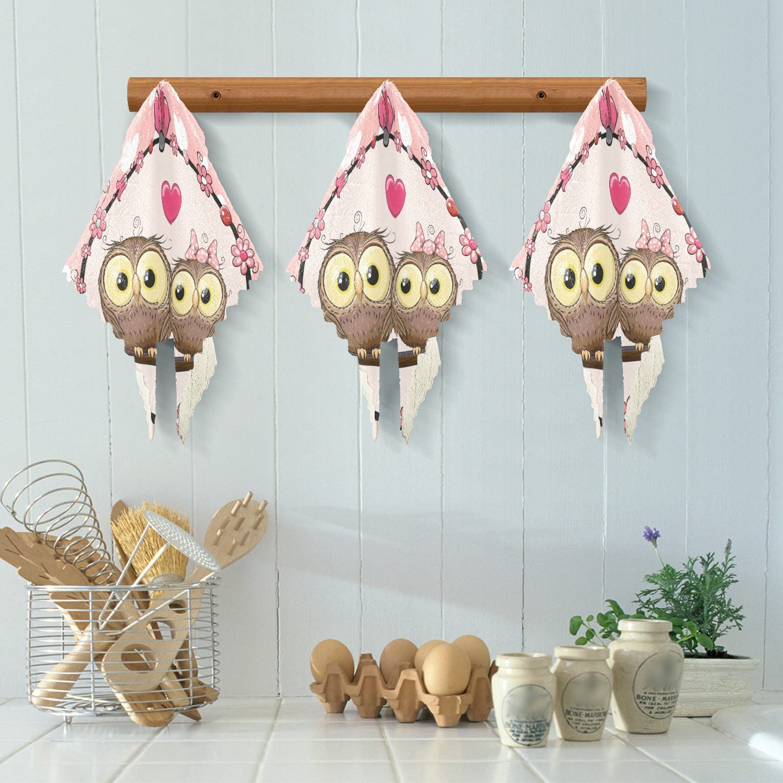 Premium Mother's Day Pink Owl Kitchen Dish Towels - Super Absorbent, Washable & Fast Drying - 6 Pack Cute Heart Design Reusable Cleaning Cloths (11x11 Inches) - Perfect for Gifts, Dish Drying, and Kitchen Decor